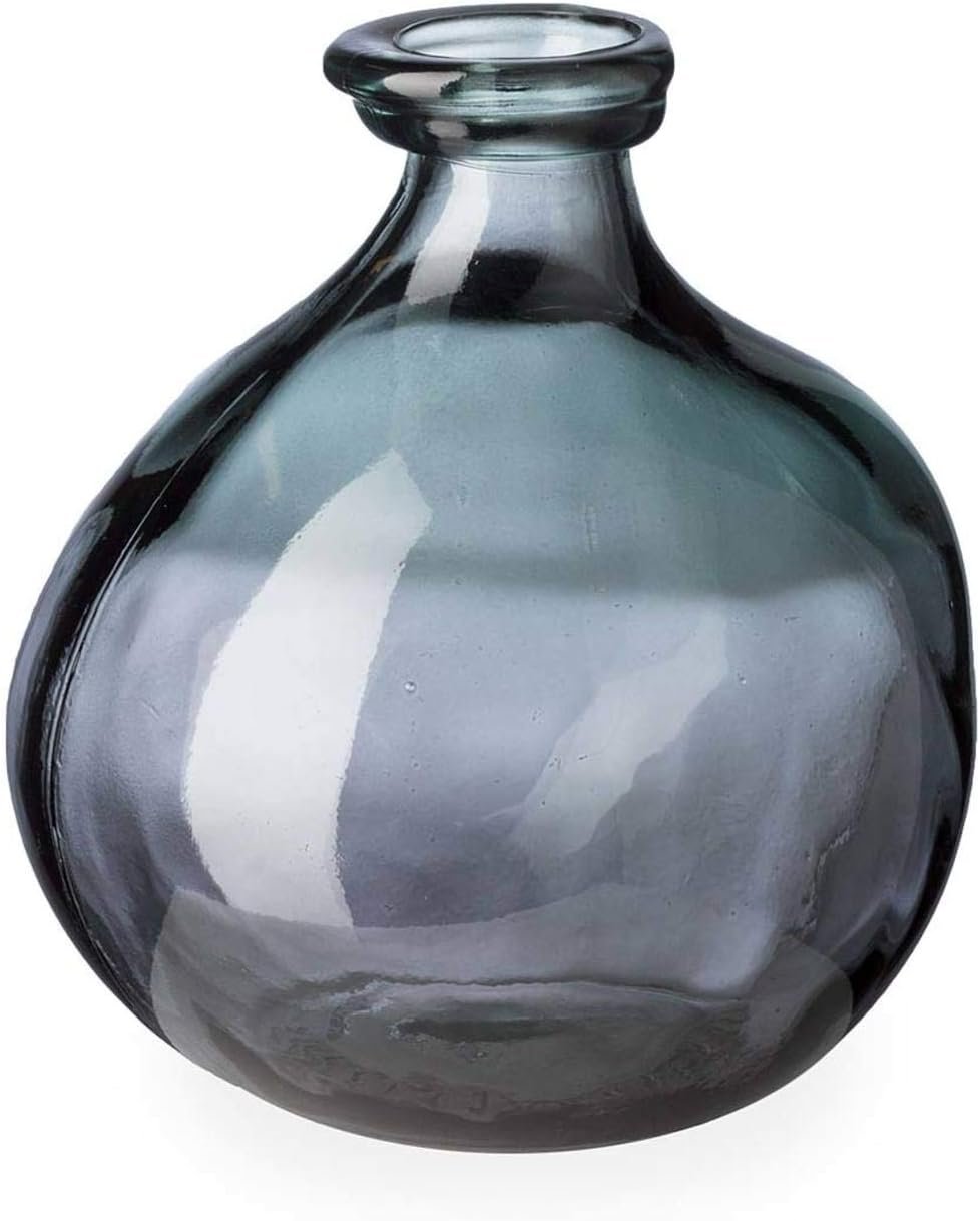 VivaTerra Recycled Bubble Glass Balloon Vase – Handblown Glass Vases for Centerpieces – Unique Organic Shape in a Delicate Grey Color – Sustainable and Unique Home Decor (7″ H x 6.25″ Dia.)