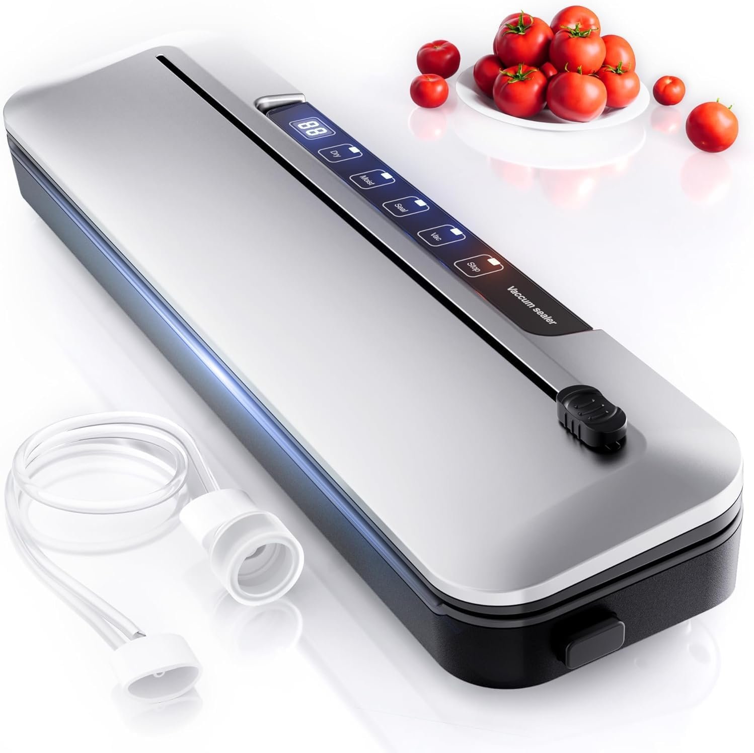 75KPa Food Vac Sealer, 6-in-1 Modes & Timer, Compact w/Cutter +10 Bags