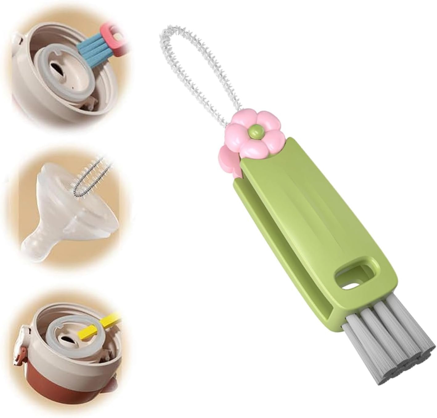 3 in 1 Cup Lid Gap Cleaning Brush, Multifunctional Bottle Brush, Cup Lid Gap Cleaner, Home Kitchen Crevice Cleaning Brush Tools (Green)