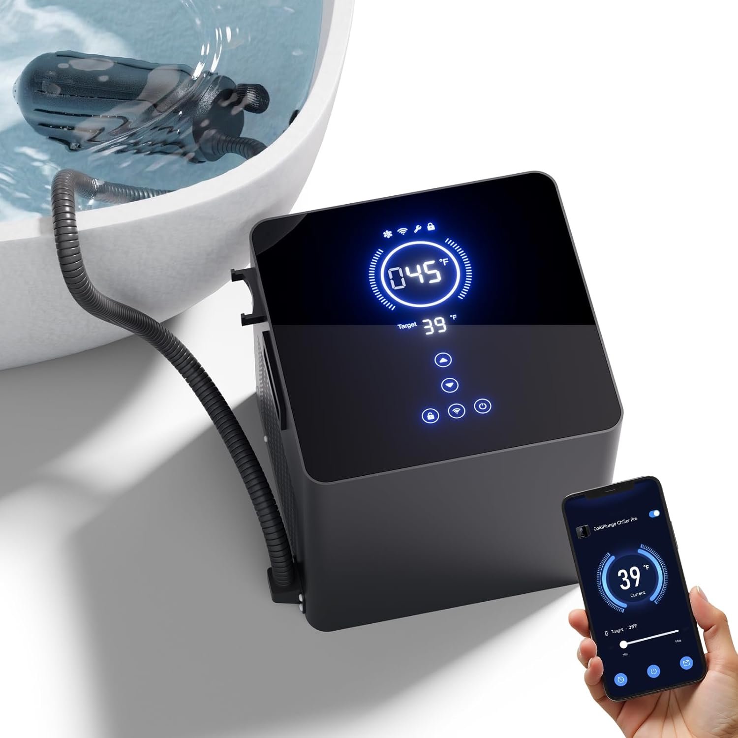 Cold Plunge Chiller Pro, Upgraded 1/2HP Ice Bath Chiller for Any Tub, Cools to 39°F, No Pump or Plumbing Needed, WiFi App Control, Ready-to-Use for Home Outdoor Cold Therapy