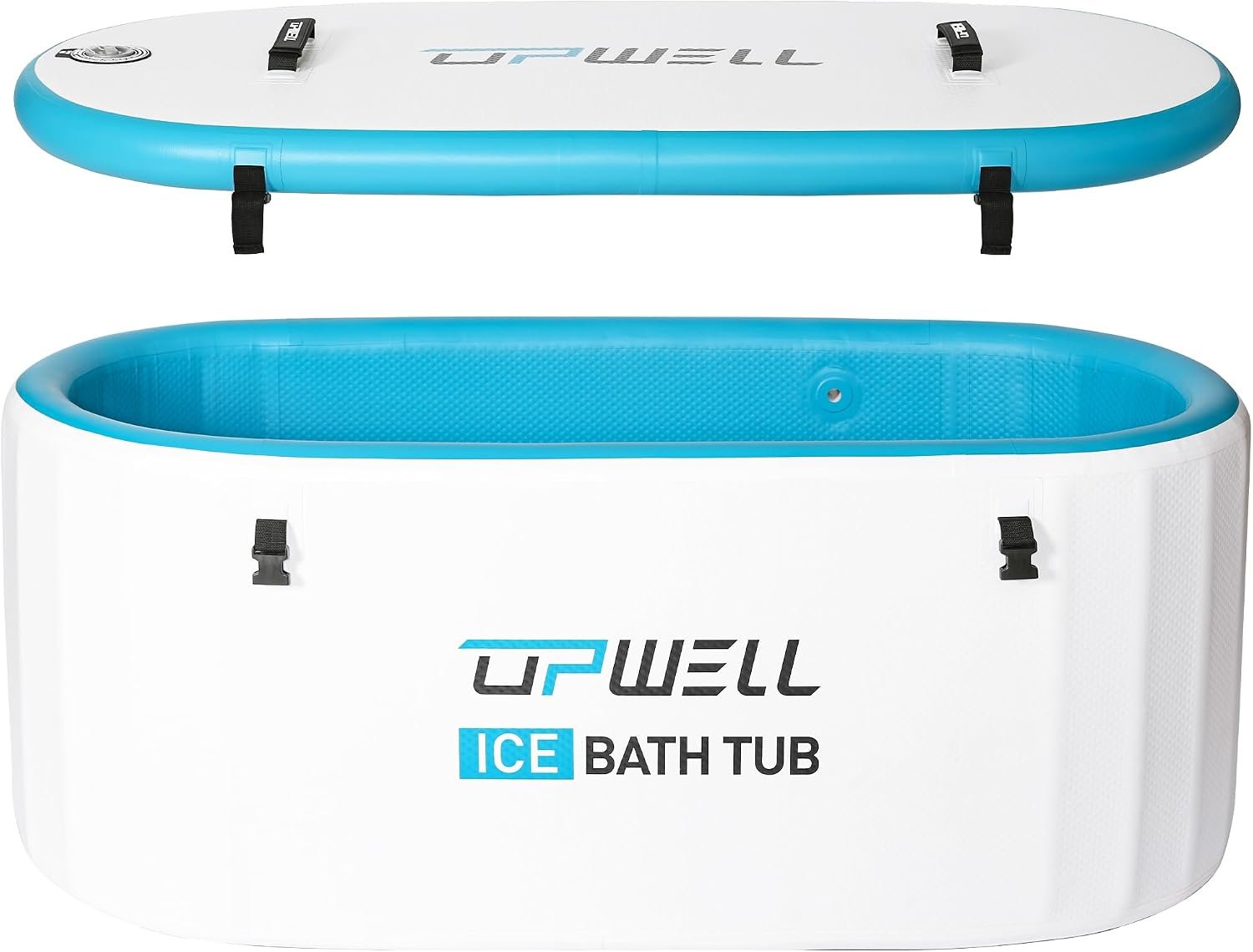 UPWELL Cold Plunge Tub Large Portable Oval Inflatable Ice Bath Tub with Cover for Cold Water Athletes Large Baths for Therapy Recovery at Home or Outdoors Ice Plunge Blue and White