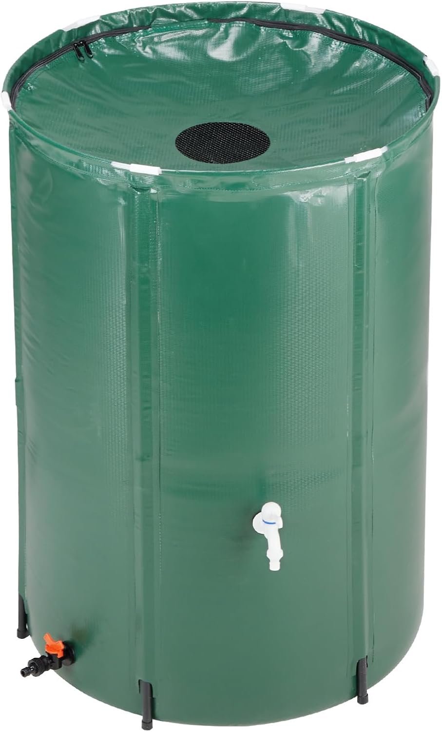 100 Gallon Collapsible Rain Barrel with Filter Spigot Overflow Kit Green | Portable Water Storage Tank for Downspout, Rainwater Collection System with Overflow Kit