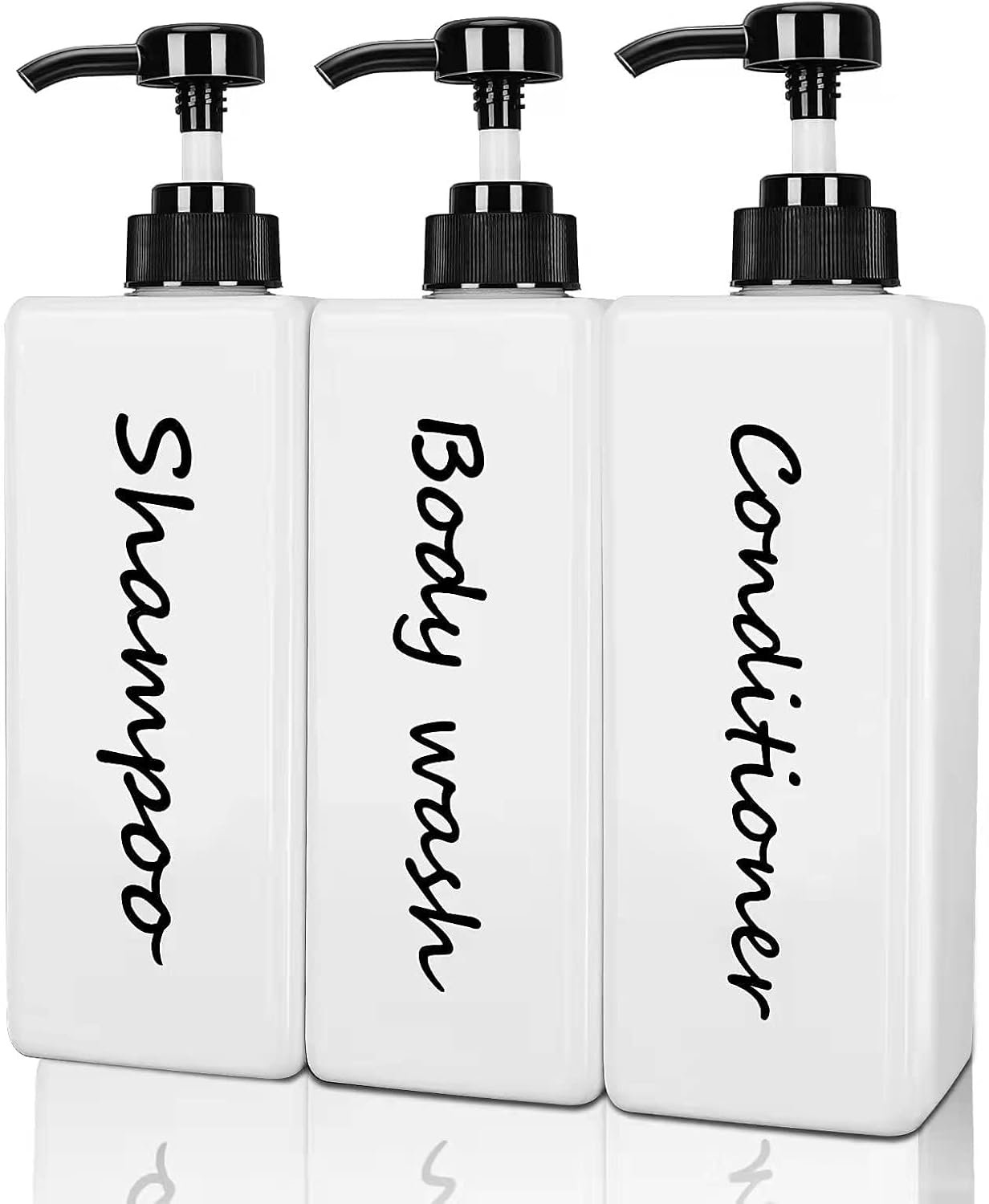 Shampoo and Conditioner Dispenser (Set of 3, 21oz) Modern Refillable Shampoo Pump Bottles for Shower Soap – Empty Body Wash Dispenser Set for Bathroom
