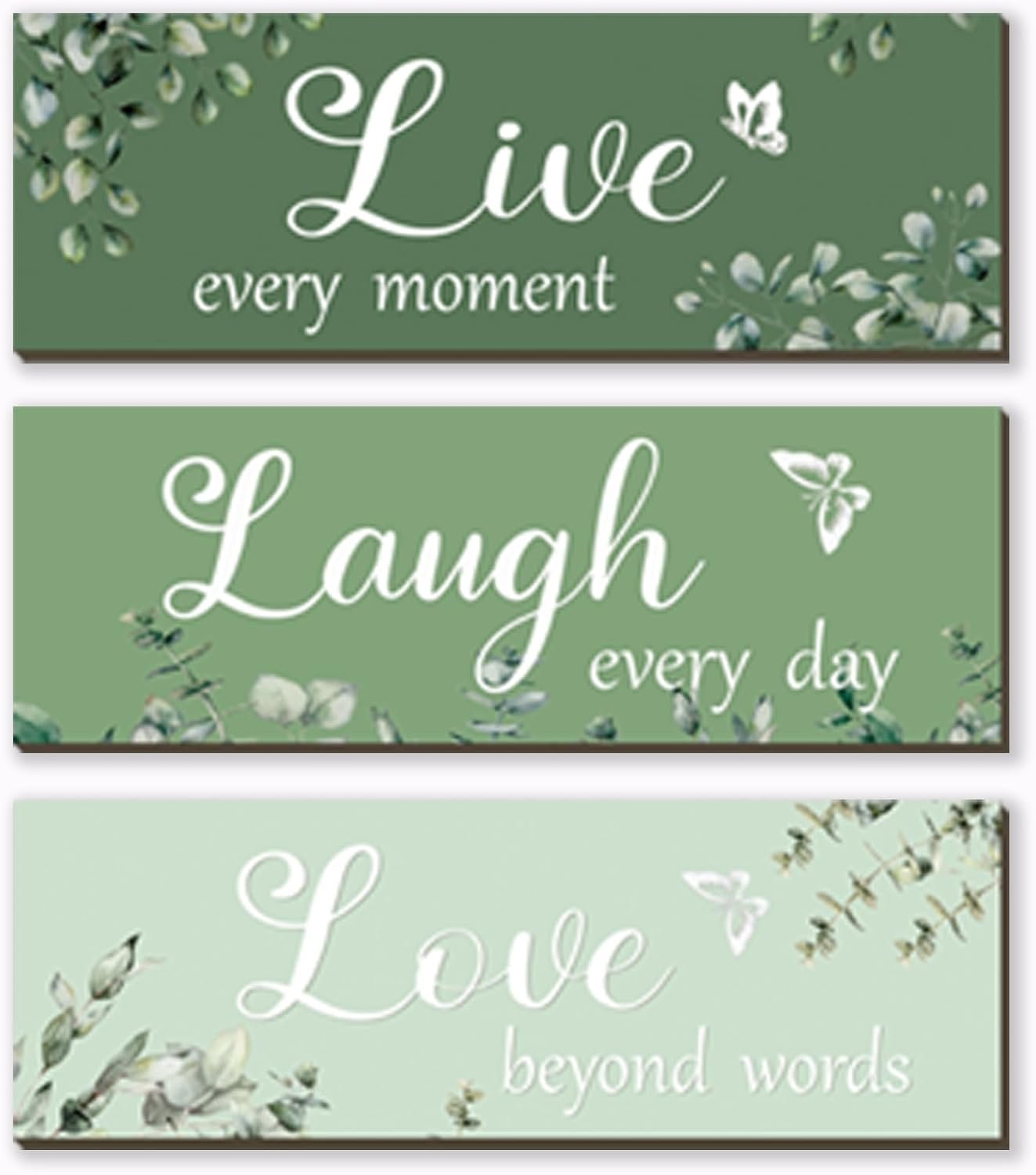 3 Pieces Sage Green Living Room Decor Love and Laugh Quote Sign Green Wall Decor for Home Office Wedding Kitchen Living Room Bedroom Bathroom(12x4Inch)
