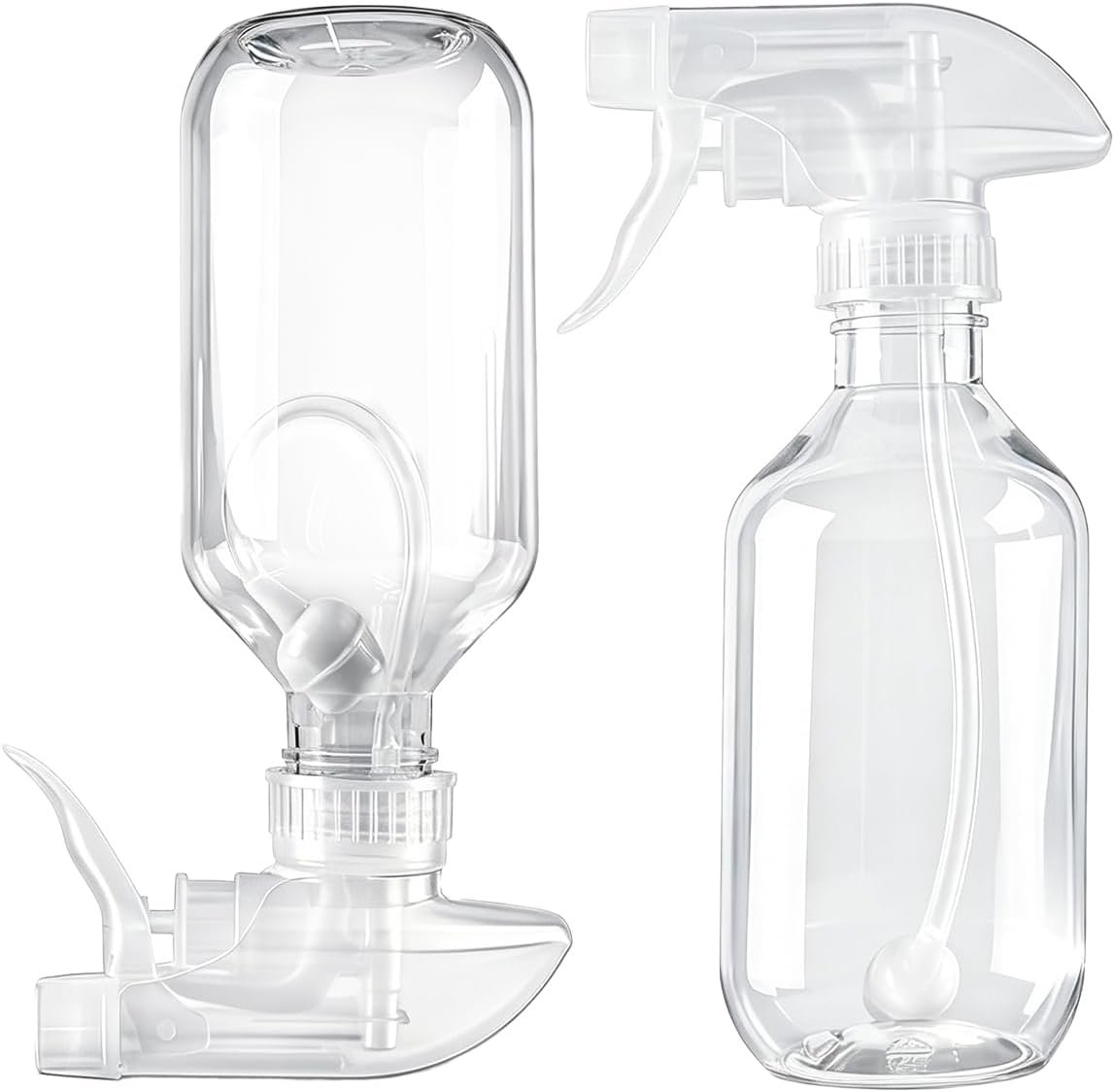 2 Pack 360° 10oz Spray Bottles with Adjustable Spray Nozzles Clear | 360° Inverted Spray Nozzle, Gravity Ball Designed for Cleaning Crack & Crevice, Leak-proof and Pressure-Resistant Design