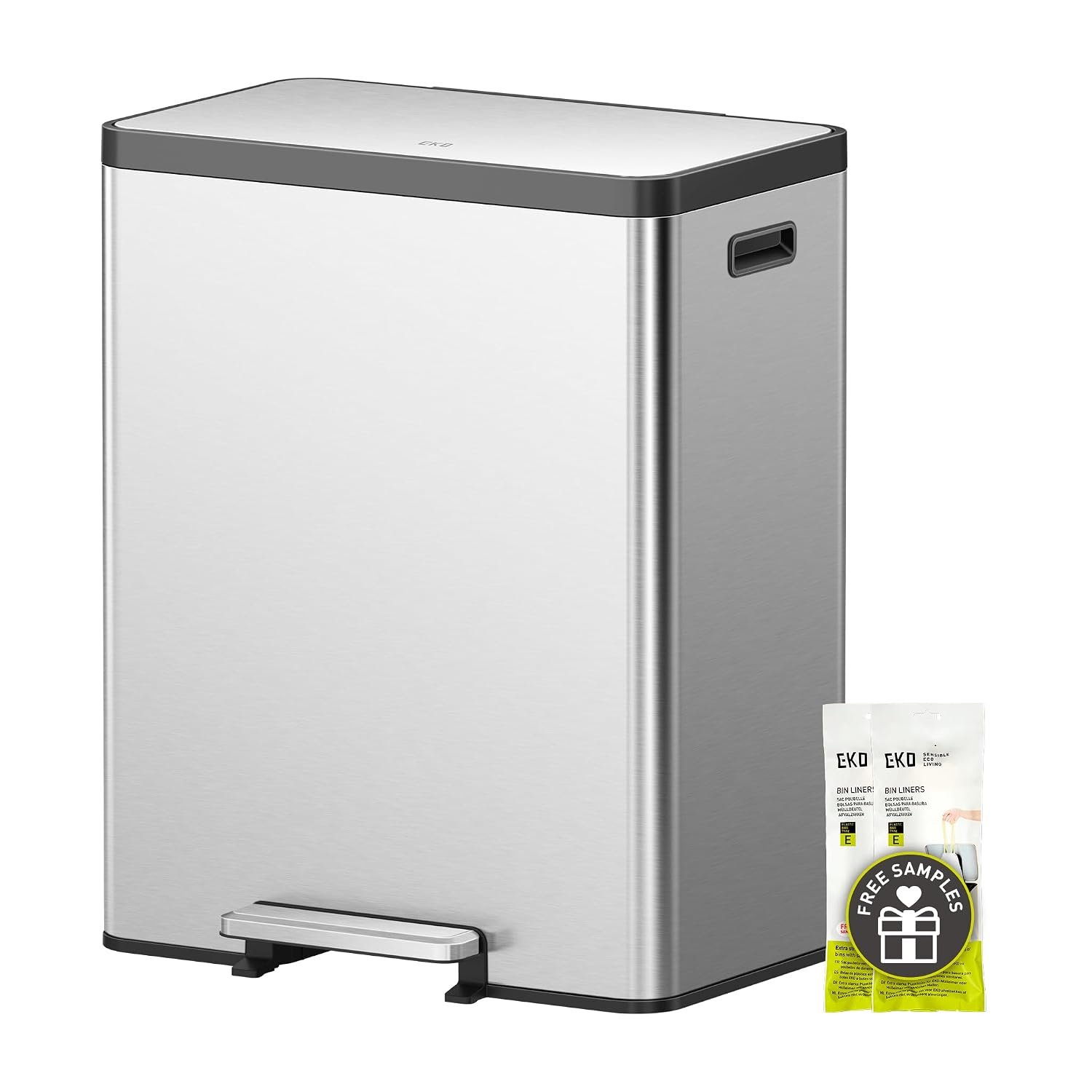 EKO EcoCasa II 36L+24L Dual Trash Can with Recycle Bin, Stainless Steel Garbage Can with Lid, Deodorizer Compartment, Odor-Proof and Fingerprint Resistant