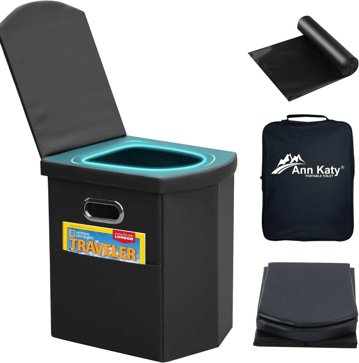 Ann Katy Upgrade XL Portable Toilet for Adults, Extra Large Camping Toilets | Lightweight&Compact Potty with Lid for Adults and Kids,Portable Camping Toilets for Hiking,Beach,Boat,RV and Truck