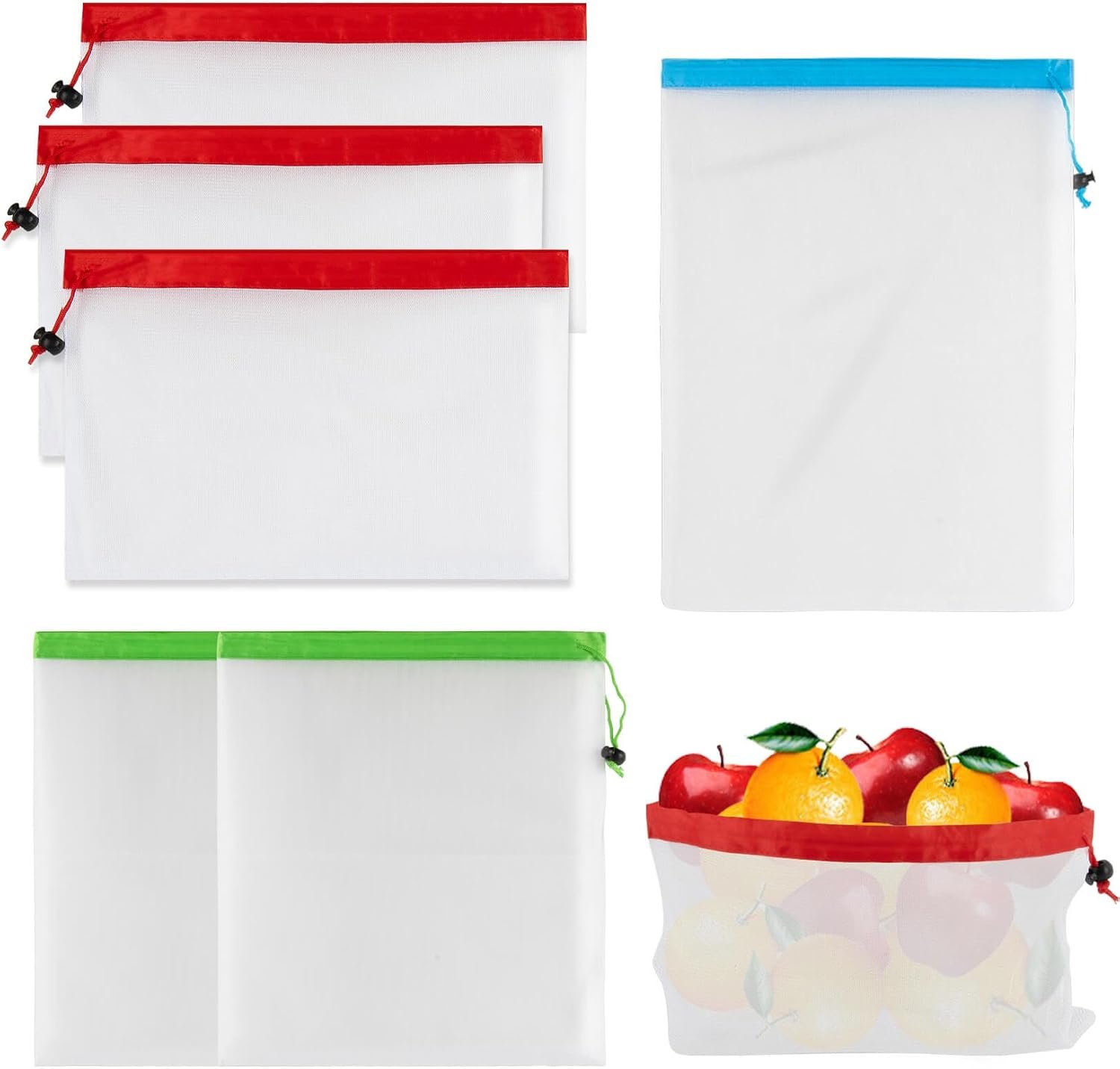 MAQIHAN 6PCS Reusable Produce Bags – Mesh Bags Drawstring for Food Storage | Washable Grocery Shopping Bag, Green Net Bag for Refrigerator Fruits Vegetables Protection, Keep Food Fresh, Toy Organization
