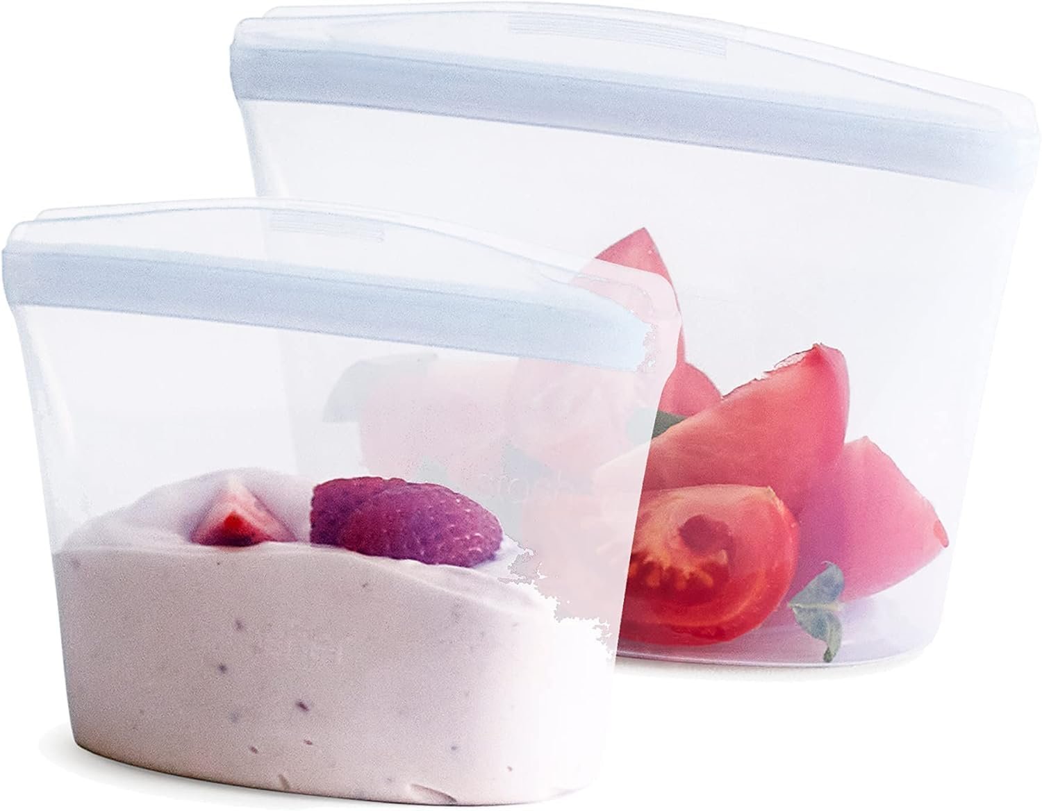 Stasher Premium Reusable Silicone Food Storage Bags, 2-Pack, Clear | Food-Safe Silicone, Eco-Friendly, Reusable Freezer Bags, Microwave, Dishwasher, Oven, Snack Bags, Lunch Containers, Meal Prep