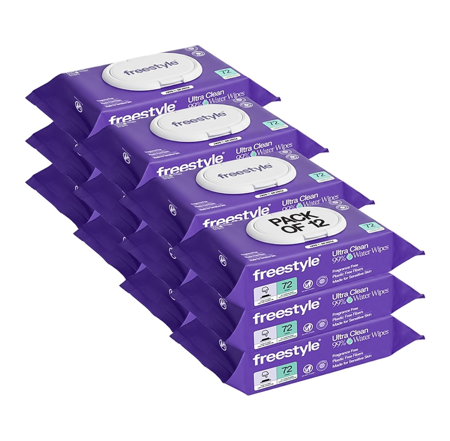 Freestyle Soft Jumbo Baby Wipes, Hypoallergenic and Unscented, Water-Based Wet Wipes for Babies, Finely Suited for Sensitive Skin, Thick & Oversized, Pack of 12, 72 Wipes Per Pack
