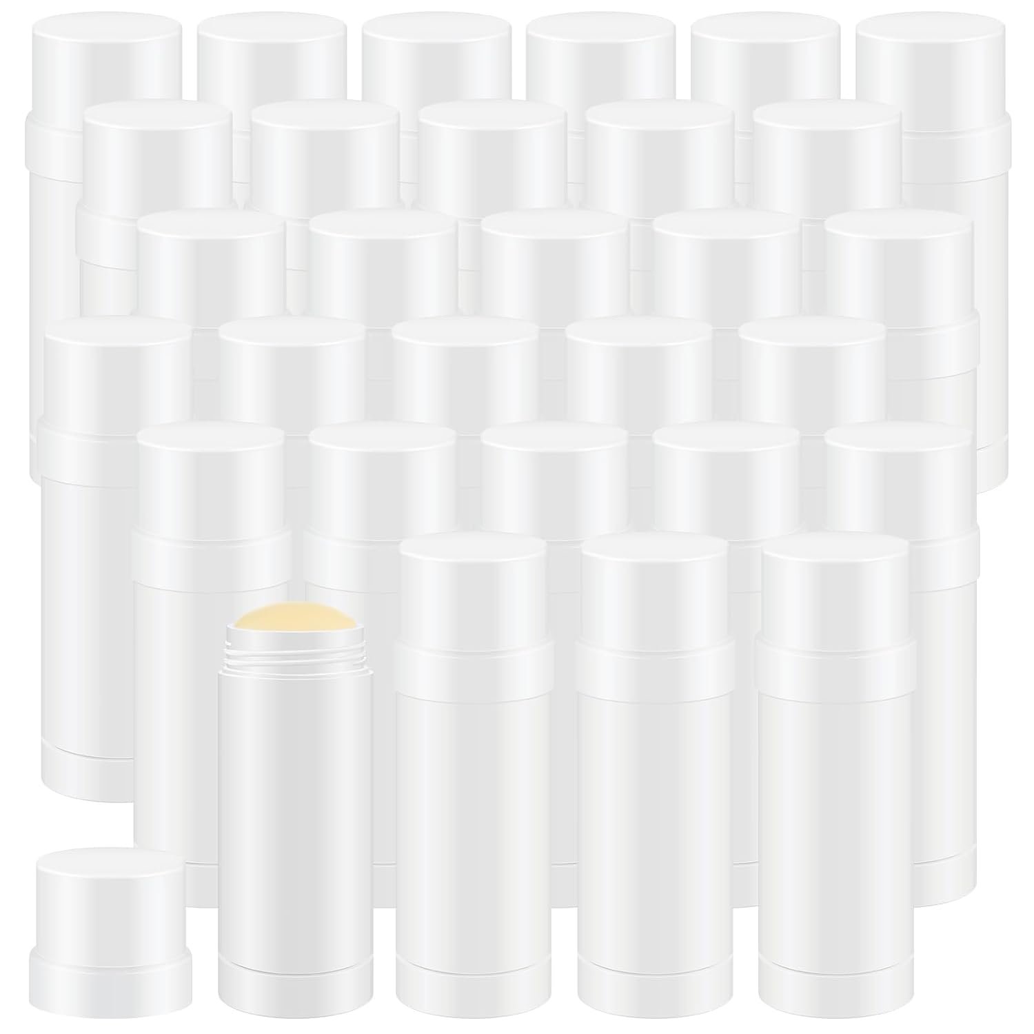Teenyyou 30 Pcs 60ml/2oz Empty Deodorant Containers Twist Up Filling Bottle Refillable Plastic Deodorant Holder Tube for Homemade Lipstick Sunscreen Balm Lotion Bar (White)