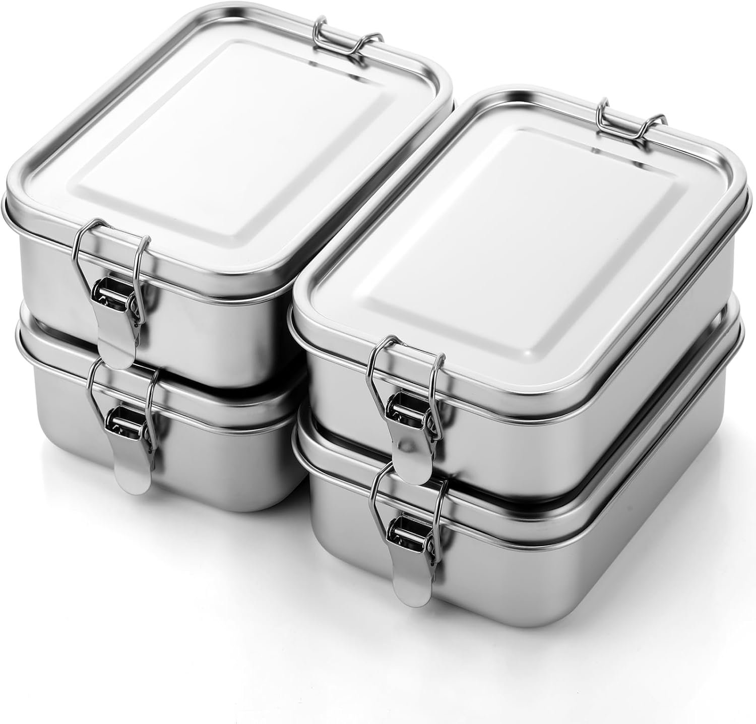 4 Pcs Stainless Steel Food Containers Metal Bento Lunch Box Stainless Steel Food Storage Containers, Lockable Clips to Leak Proof, Reusable Dishwasher Snack Boxes for Work (850ml)