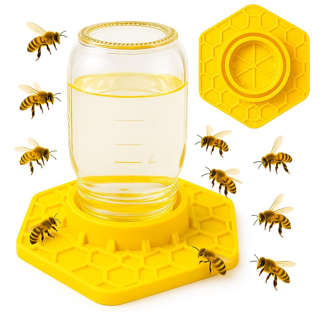 Bee Watering Station for Garden, 2 Pack Orange Bee Feeder and Waterer Compatible with Regular & Wide Mouth Canning Jars(Jar Not Included), Small-Hole Honeycomb Tray Honey Bee Feeder for Outside