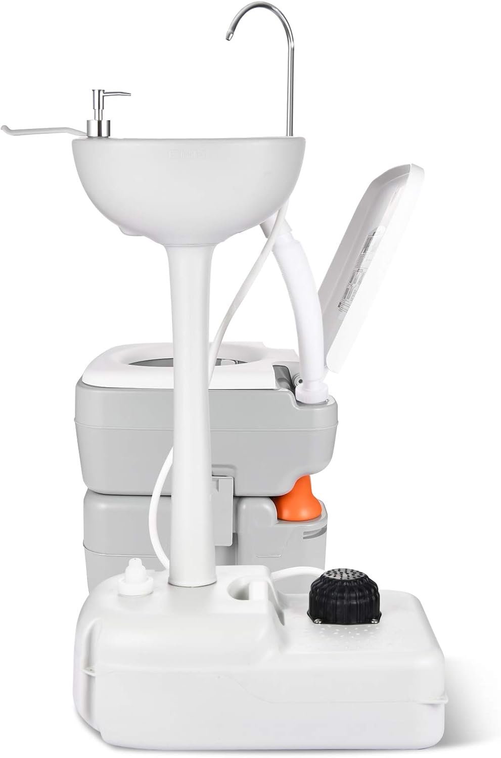 YITAHOME Portable Camping Sink, Handwashing Station with Adjustable Wash Basin, Soap Dispenser, Metal Handle, Large Wheels for Outdoor, Travel, Boat, Gather, Garden, Worksite, White