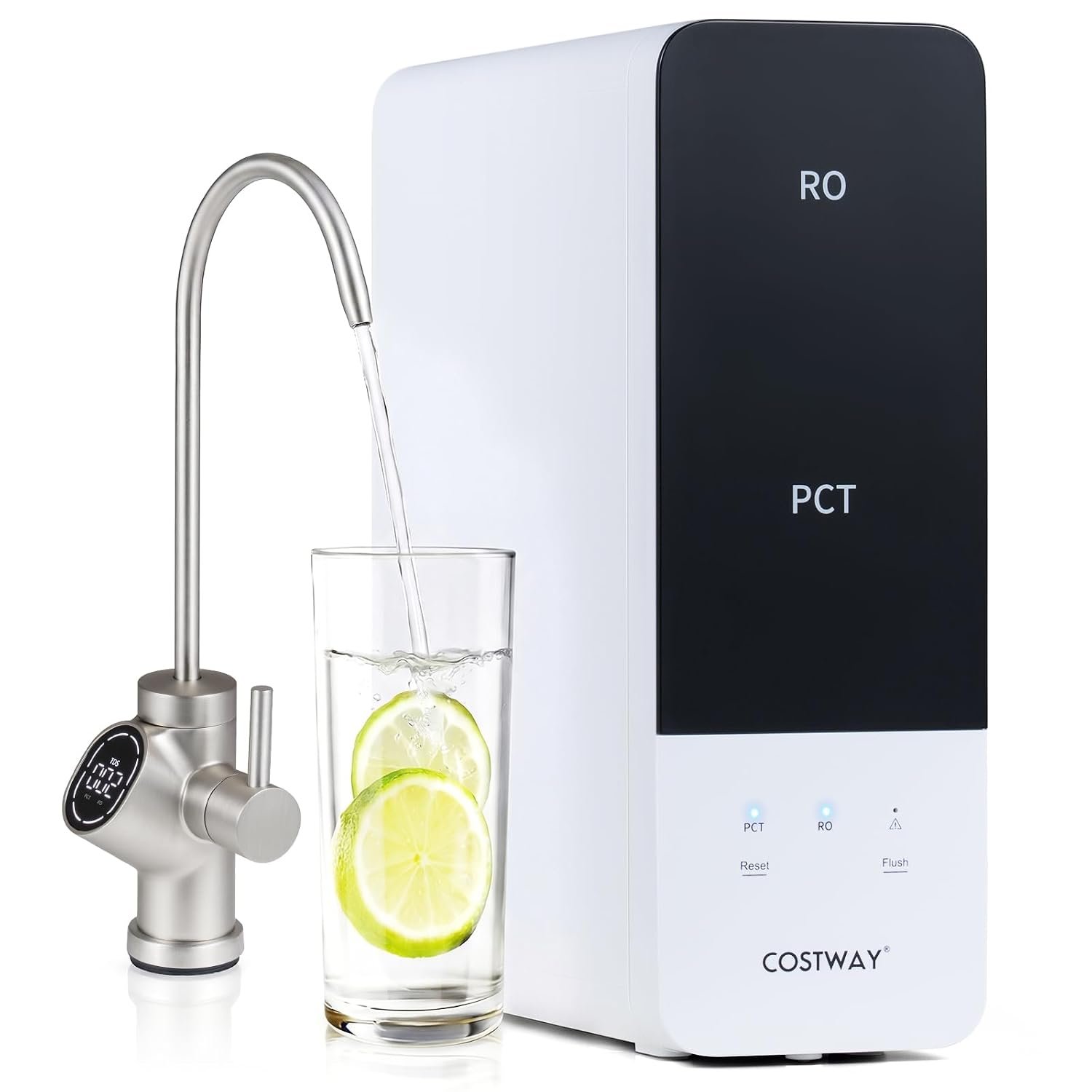 COSTWAY Alkaline PH+ RO Water Filter, 600 GPD Tankless Under-Sink RO System