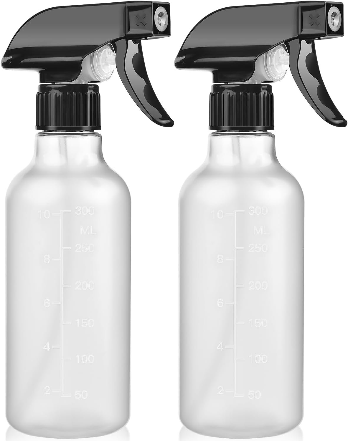 Bealee Empty Spray Bottles 2 Pack 10 Oz, Mist & Stream, Heavy Duty Spraying | Chemical-resistant, Leak-Proof, Better Trigger, BPA-free, Measurements, for Cleaning Solutions, Plants, Hair, Essential Oils