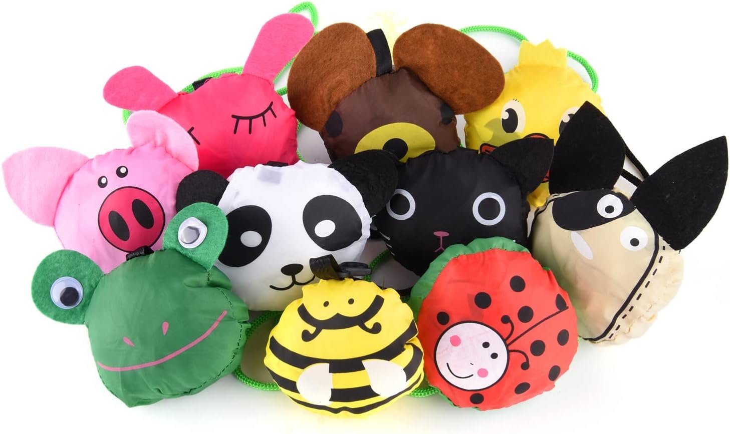 10PCS Animals Folding Shopping Bags Reusable Shopping Tote Compact Eco Bags | Reusable Grocery Bags Foldable Machine Washable Reusable Shopping Bags,Lightweight Polyester Fabric