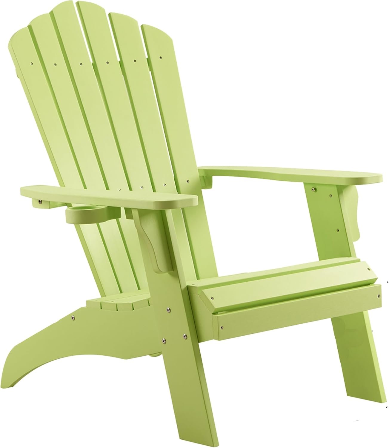 Adirondack Chairs with Cup Holder (1, Green) | Poly Lumber Patio Chairs, Blue 350Lbs Support, All Weather Patio Chairs for Fire Pit Deck Backyard Patio Outdoor Garden