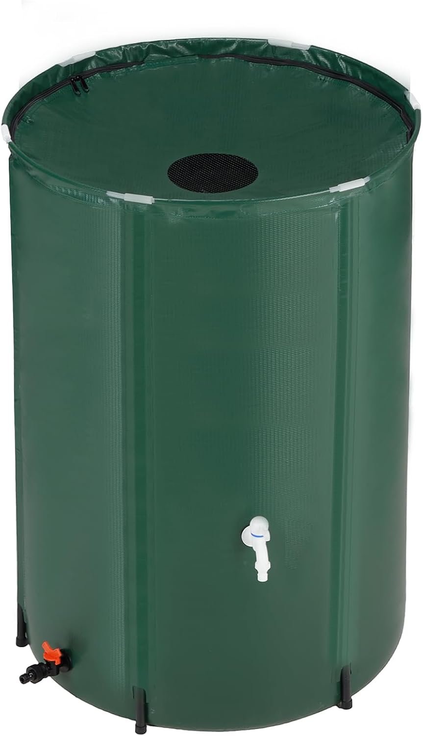 VINGLI 100 Gallon Collapsible Rain Barrel, Portable Water Storage Tank, Rainwater Collection System Downspout, Water Catcher Container with Filter Spigot Overflow Kit