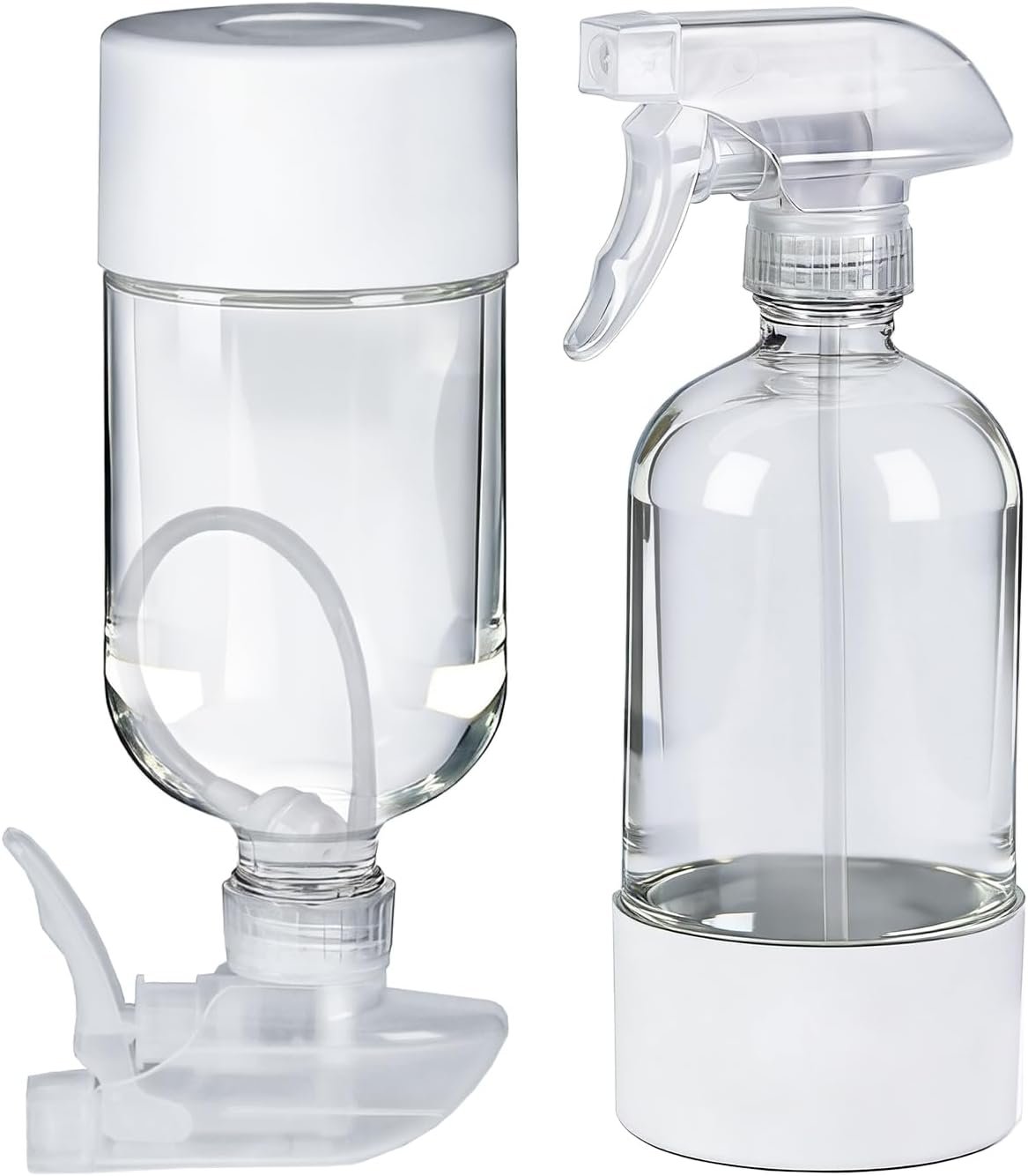 2 Pack 360° Glass Spray Bottles with Silicone Sleeve White | 360° Inverted Spray Nozzle, Gravity Ball Designed for Cleaning Crack & Crevice, Leak-proof and Pressure-Resistant Design