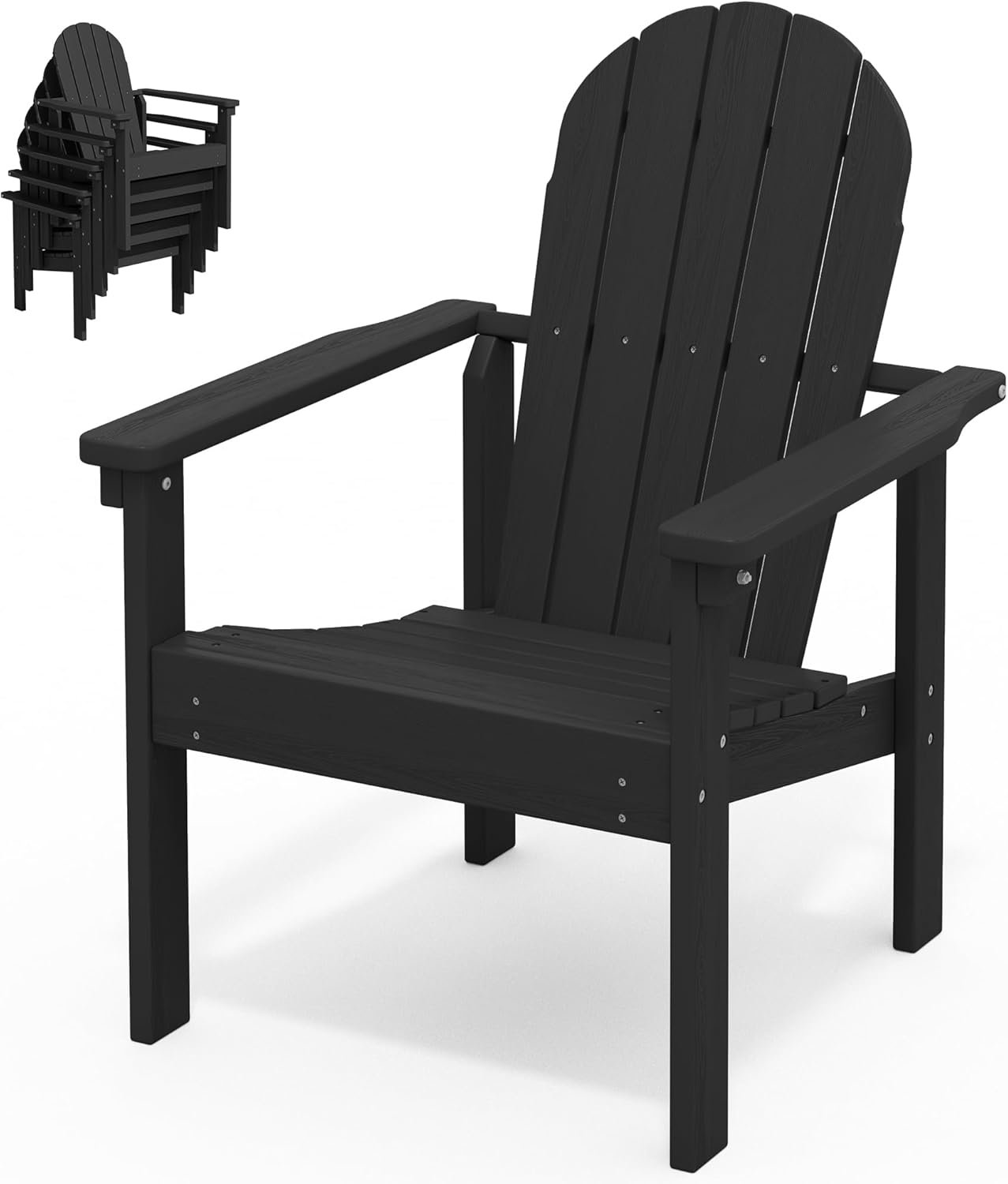 SERWALL HDPE Stackable Adirondack Chair,Space-Saving, Black | Weather-resistant Adirondack chair resists fading and cracking. Stackable design saves space for easy storage.