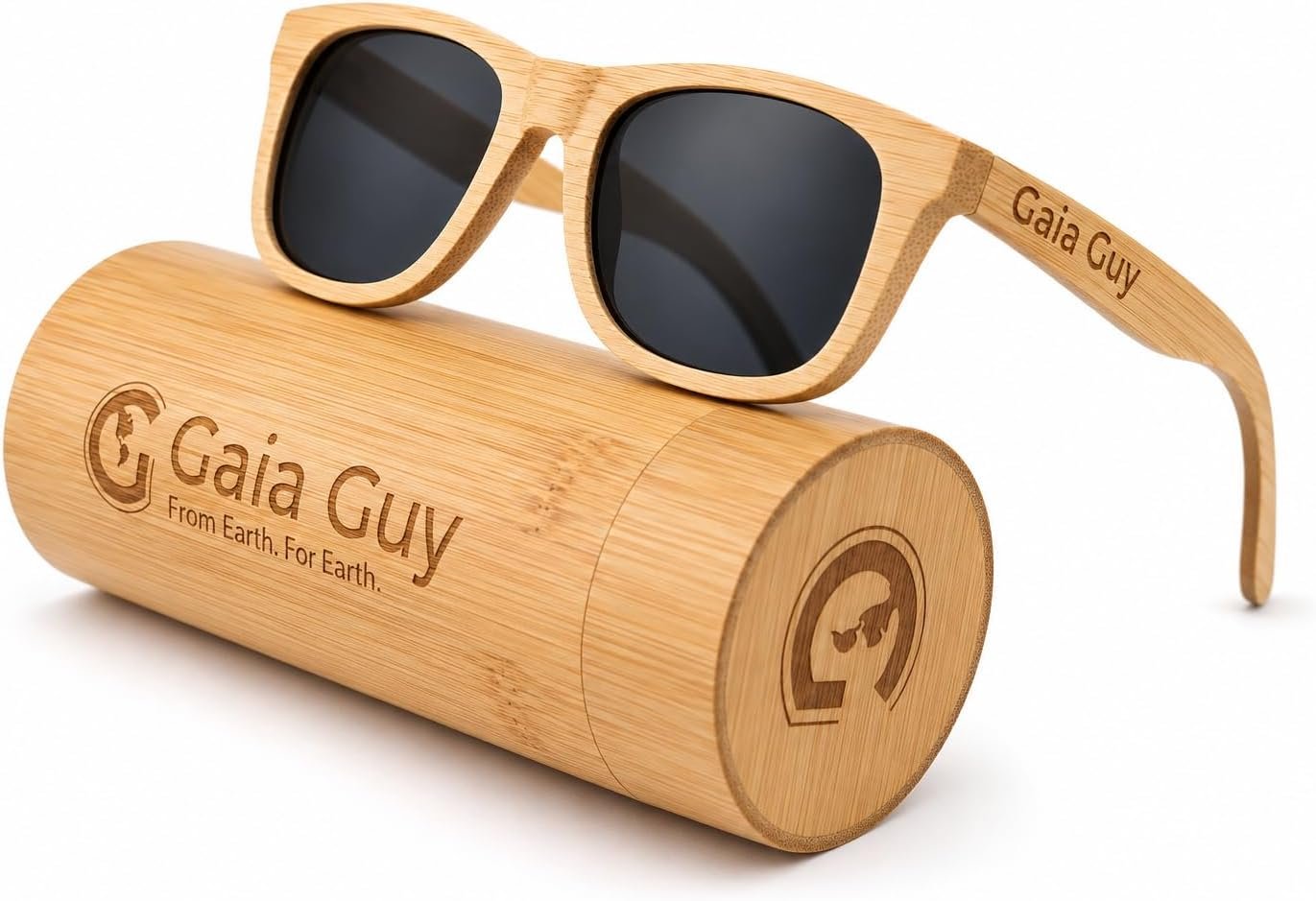 Gaia Guy Bamboo Wood Sunglasses for Men & Women Polarized TAC Eco-Lenses Floating Handmade Wooden Frames UV400 Protection Retro Style Includes Bamboo Case & Organic Cotton Pouch