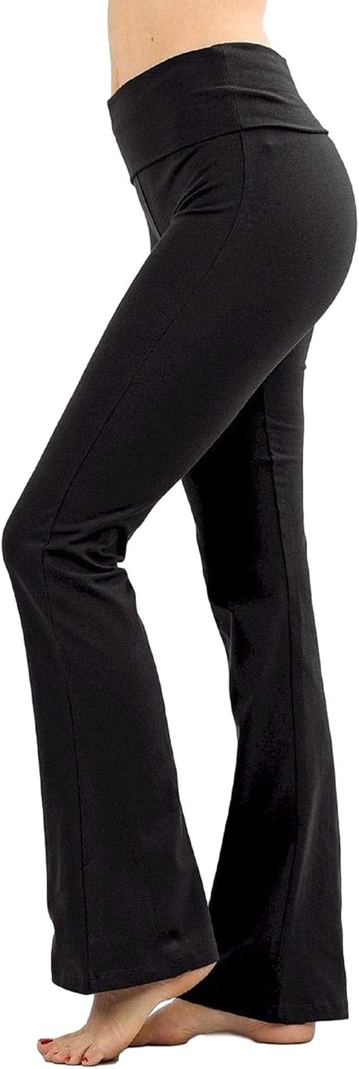 Zenana Women Fold Over Waist Cotton Stretch Flare Leg Boot Cut Yoga Pants Leggings