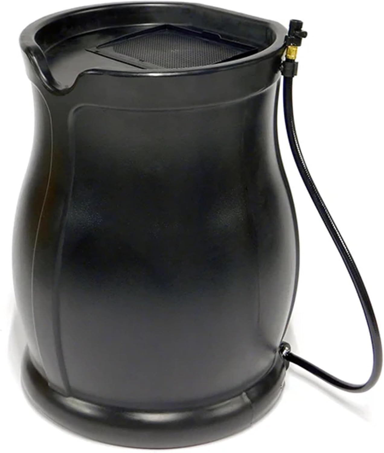 FCMP Outdoor 45-Gallon Catalina Rain Barrel – BPA-Free, Flat-Back Design with 3.5 Foot Garden Hose, Shut-Off Thumb Valve, and Fixed Lid (RB-CAT-BLK) Black | BPA-Free Flat-Back Design with 3.5 Foot Garden Hose, Shut-Off Thumb Valve & Fixed Lid