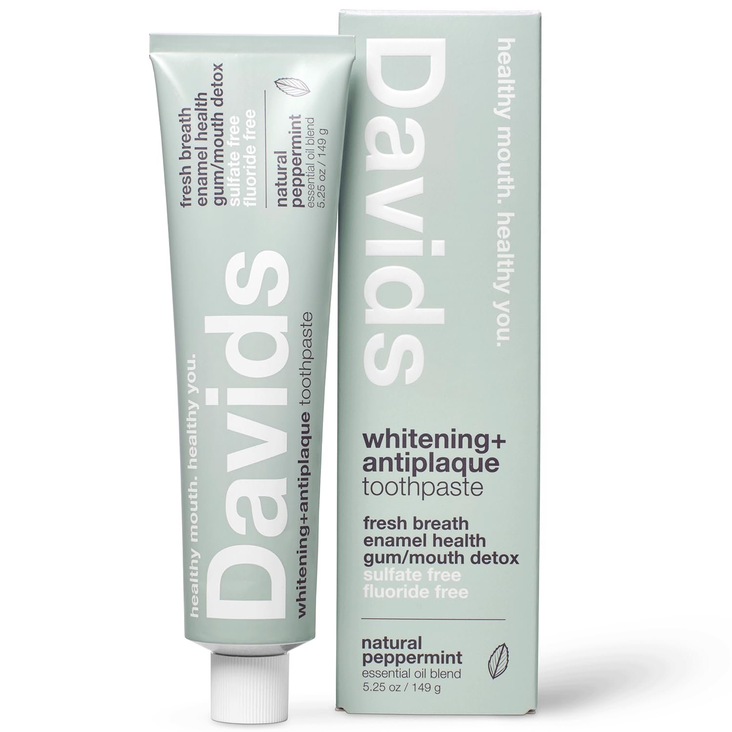 Davids Fluoride Free Toothpaste Teeth Whitening SLS Free Peppermint 5.25oz | Antiplaque Protection, Promotes Enamel Health, Supports Mouth & Gum Detox, EWG Verified, Peppermint Toothpaste