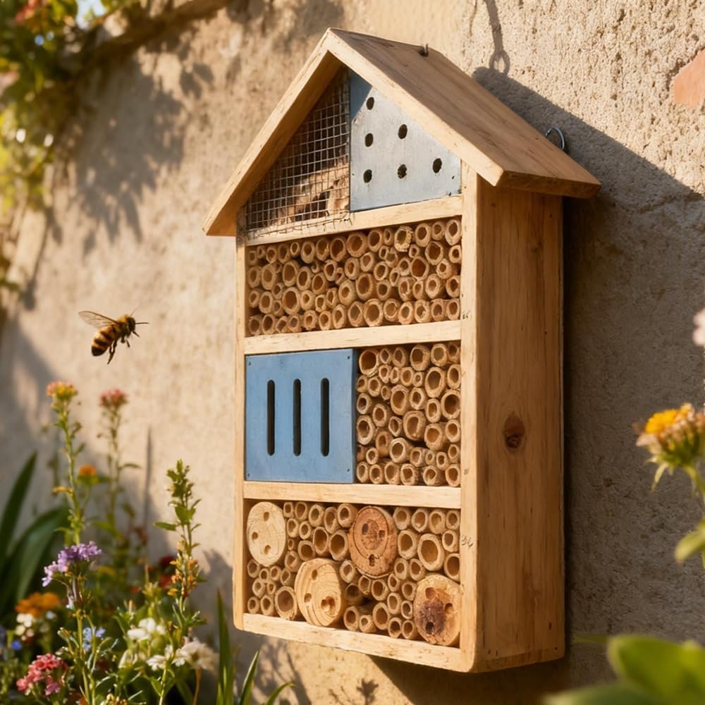 Lovebirds Natural Wooden Insect House, Cottage-Style bee Houses for the Garden – Weatherproof Insect Hotel Garden Decor for Backyard/Patio