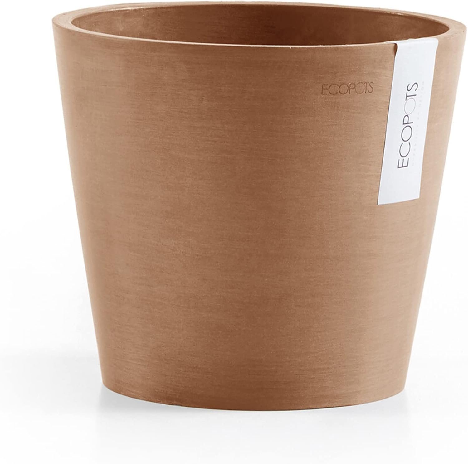 Ecopots Amsterdam Round Planter with Water Reservoir, Terracotta Color, 8″ | Modern Style, Durable Recycled-Based Composite Construction, Weather and UV-Resistant, Self-Watering, for Indoor/Outdoor Use