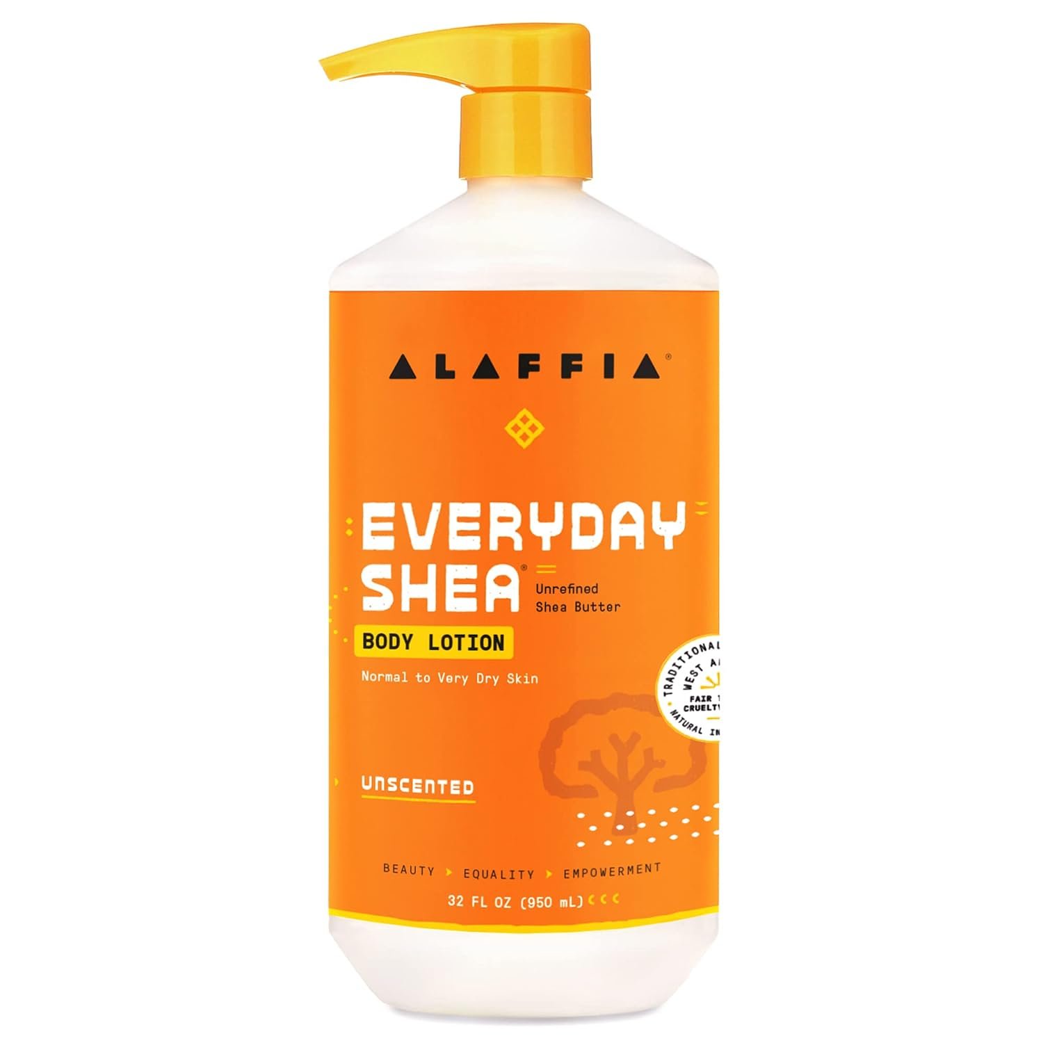 Alaffia Everyday Shea Body Lotion – Normal to Very Dry Skin, Moisturizing Support for Hydrated, Soft, and Supple Skin with Shea Butter and Lemongrass, Fair Trade, Unscented, 32 Fl Oz