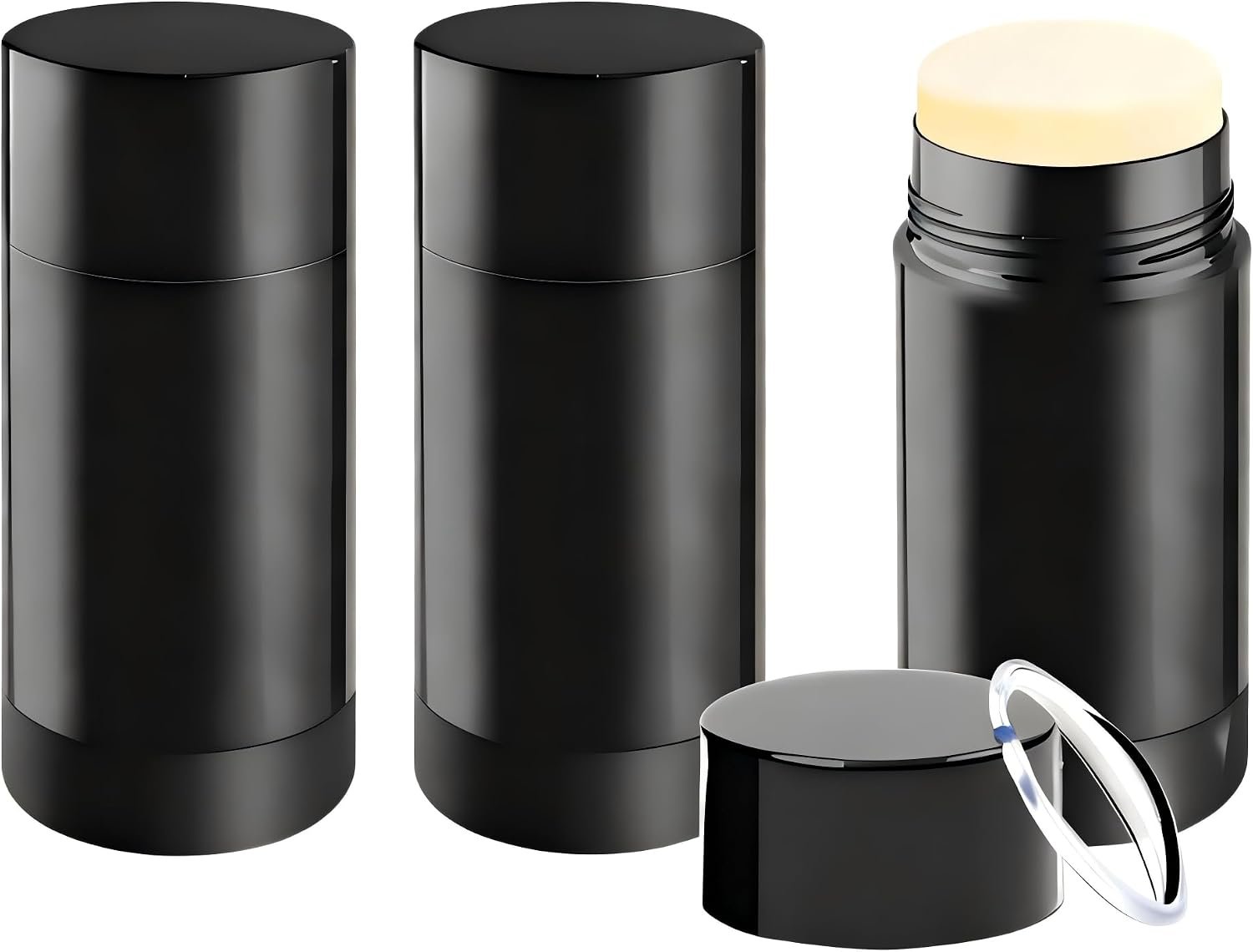 meleg otthon 3 Pcs Empty Deodorant Containers 2.5 oz/75ml Twist Up Refillable Deodrant Containers Leak Proof Black Deodorant Bottles Round Lip Balm Tubes for DIY Lipstick Crayon