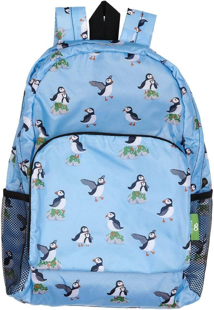 ECO CHIC Hiking Lightweight Packable Backpack – Foldable Daypack for Travel & Hiking & Outdoor Adventures – Waterproof Backpack from Recycled Materials (Multi Puffin Blue)