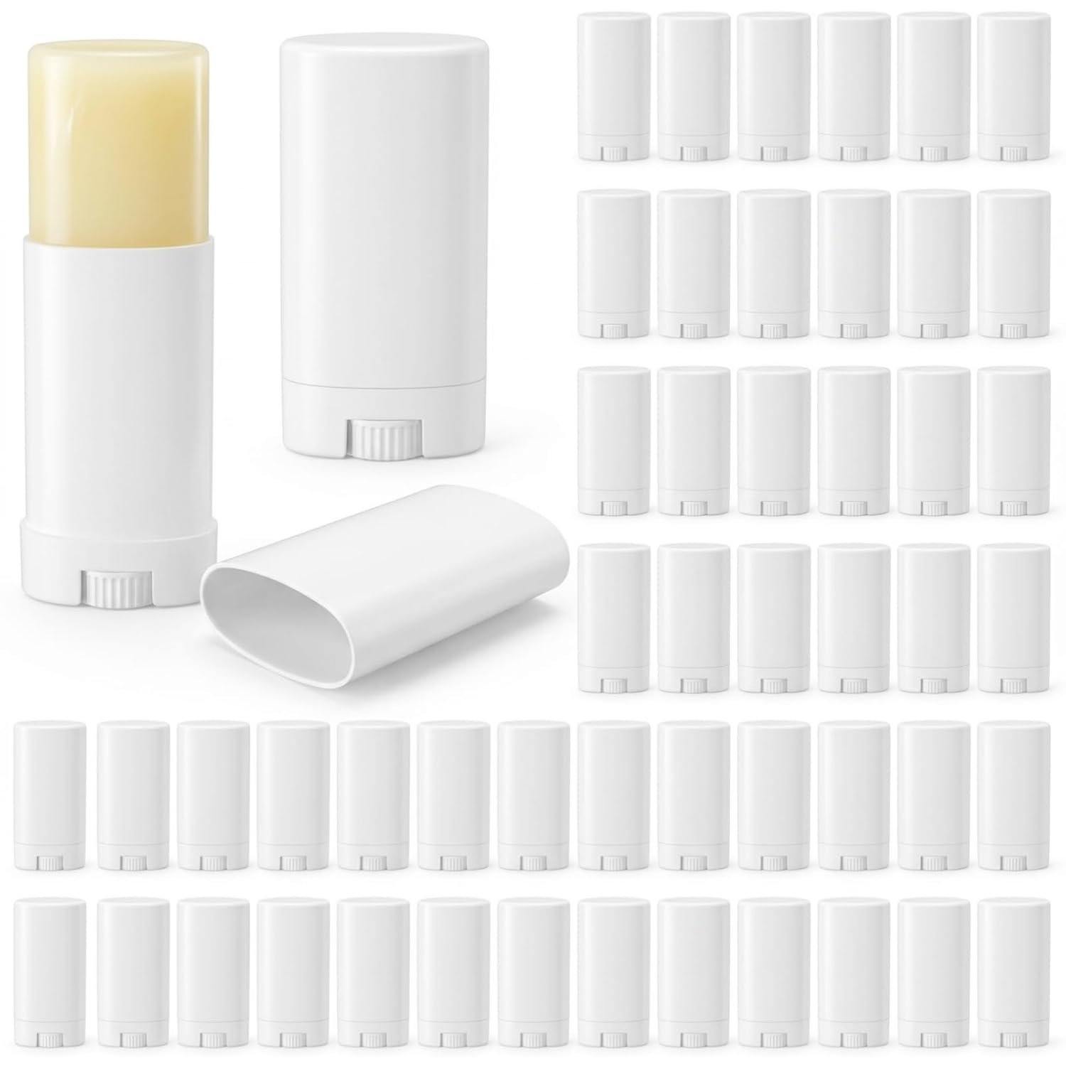 50 Pieces Empty Deodorant Containers, 15ml/0.5oz | Twist-Up Refillable Lip Balm Tubes Bulk, Oval Plastic Lipstick Tube Holder Container for Travel, Lotion Bar, Shaving Soap DIY