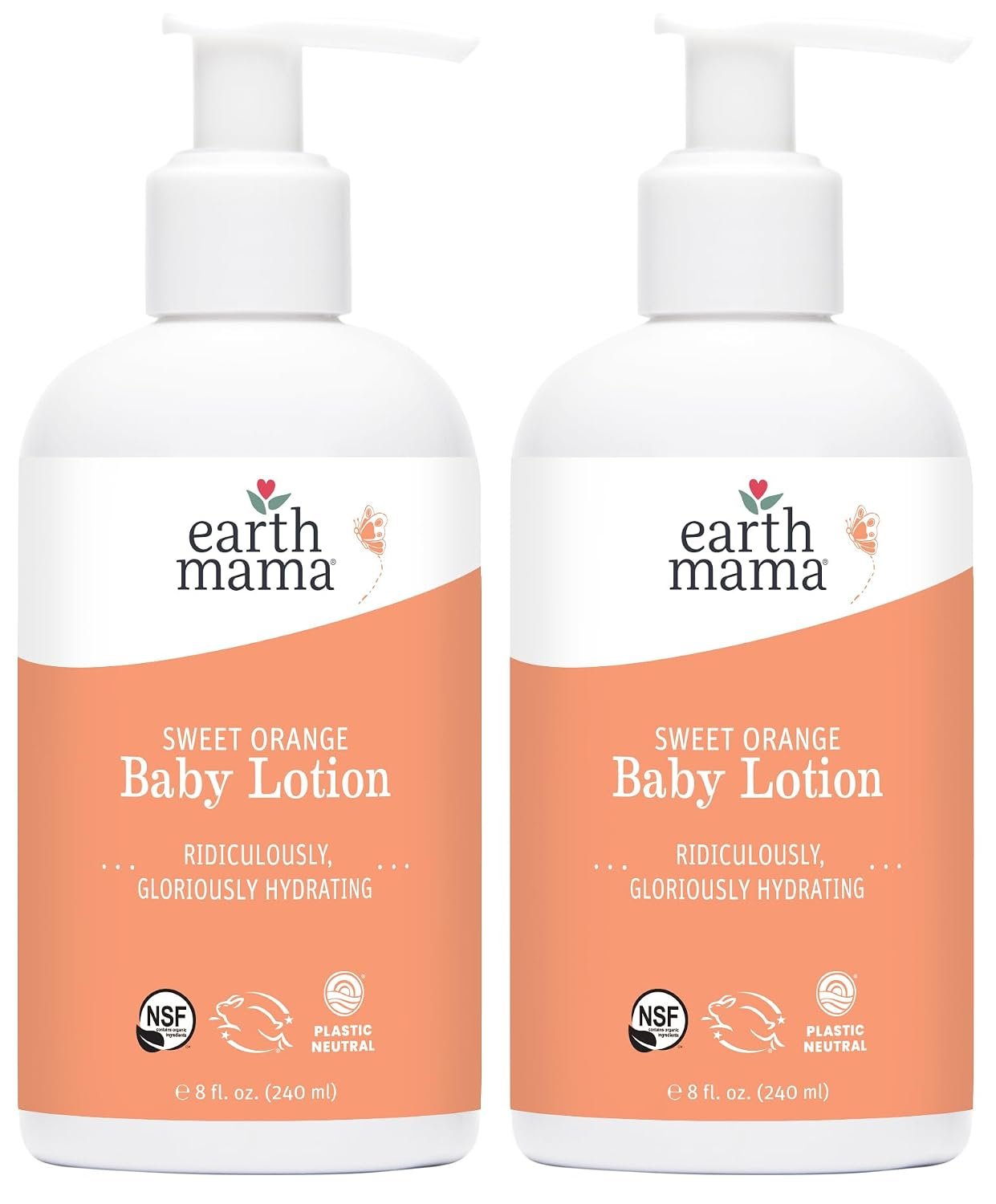 Earth Mama Sweet Orange Baby Lotion | Moisturizing Body Lotion for Dry Skin, Newborn Sensitive Skin Care, Face Moisturizer for Babies & Kids with Shea Butter, Calendula & Aloe, 8 Fl Oz (2-Pack)