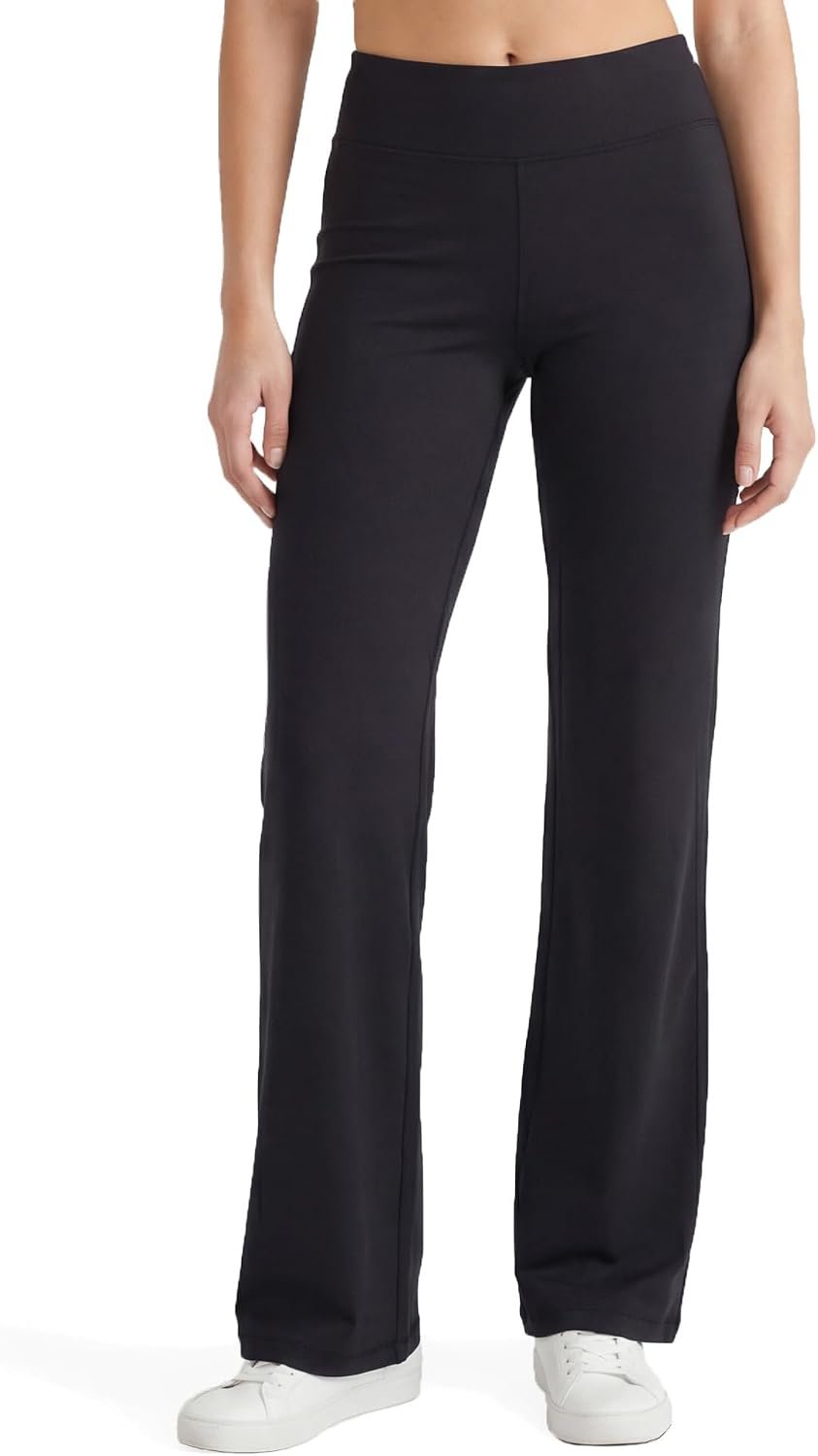 no nonsense Lounge Yoga Pants for Women, Flared Cotton Leggings, 32.5″ Inseam, Wide Waistband