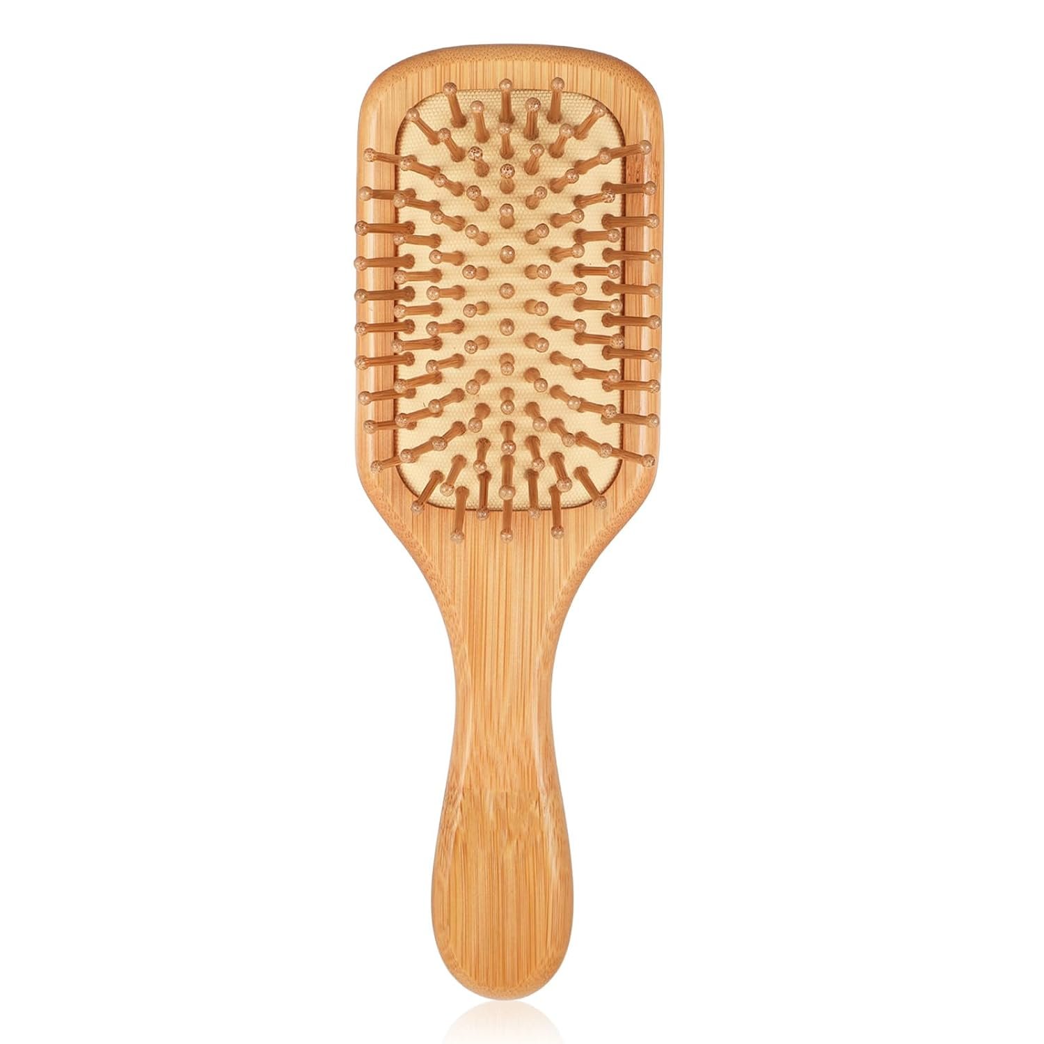 Bamboo Hair Brush with Natural Bamboo Bristles, Detangling Paddle Hairbrush | Wooden Hair Brush with Ergonomic Handle for Women Men Kids All Hairs Types & Hairs Growth