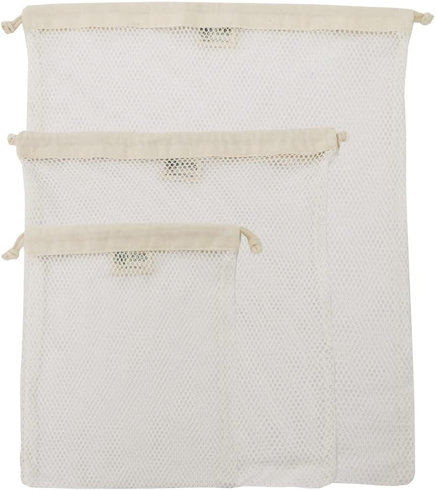 Organic Cotton Mesh Laundry Bag – Set of 3 (L,M,S) | Three Versatile Sizes—From Bras to Blouses • GOTS Certified • Microplastics-Free