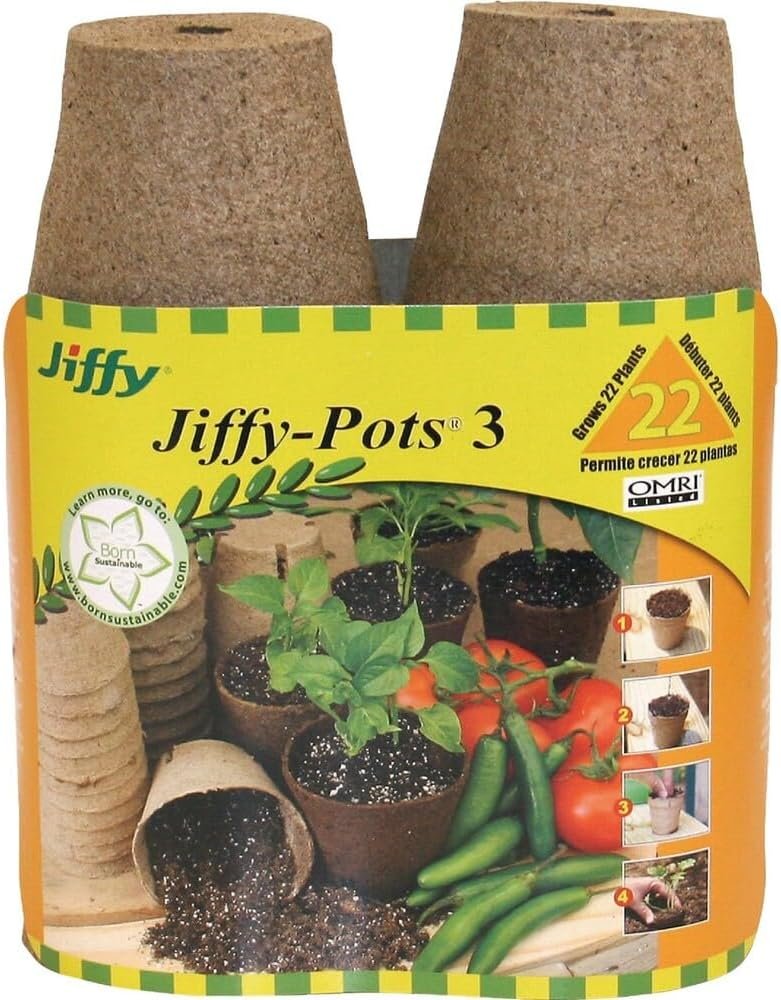Jiffy Plant Pot – Organic Biodegradable Pots for Seedlings, Drainage Hole – 3 in, 22 Pack – Peat