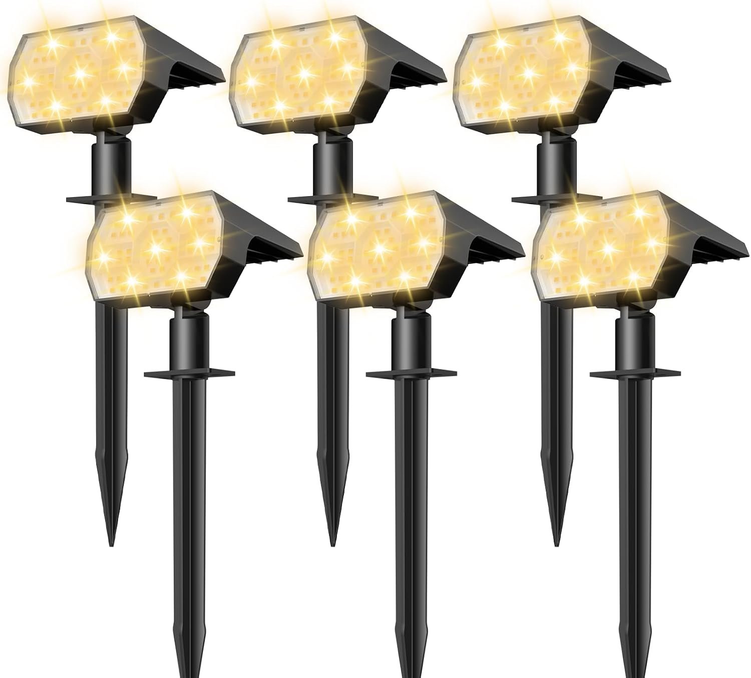 NYMPHY Solar Lights Outdoor Waterproof – 6 Pack (Warm White) | 56 LED 3 Lighting Modes IP68 Waterproof Solar Powered Garden Yard Spot Solar Lights for Christmas Outside Landscape
