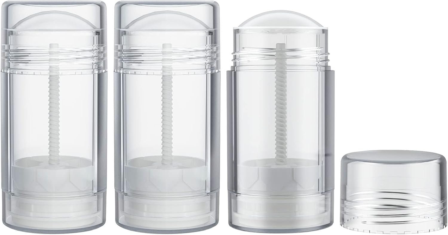 Tekson 2.5oz Empty Deodorant Stick Containers, 3PCS Refillable Tubes, Clear | Reusable deodorant container for homemade, twist up, push up tube, plastic, empty balm travel for lotion stick