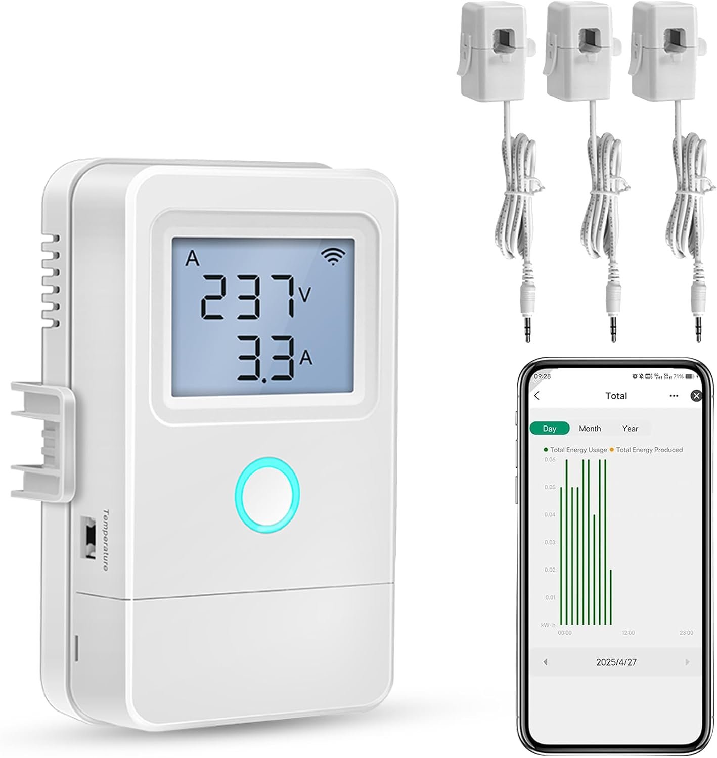 Smart Home Energy Monitor with 3 Circuit Monitoring, Smart Home Automation Module and Real Time Electricity Usage Monitor,App History, Compatible with Tuya