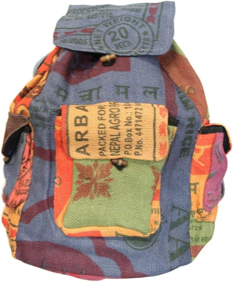 Recycled Jute Rice Bag Backpack Hand Made Nepal