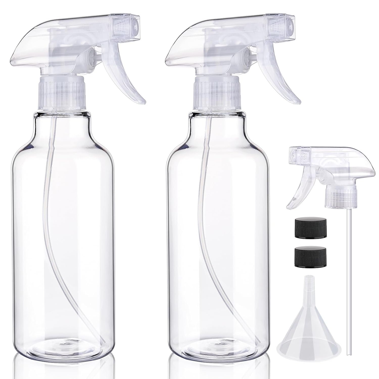 Plastic Spray Bottles, 16.9oz/500ml, 2 Pack，Clear | Empty Spray Bottle, Heavy Duty Spraying Bottles, Mist/Stream, For Cleaning Solutions, Essential Oils, Hair