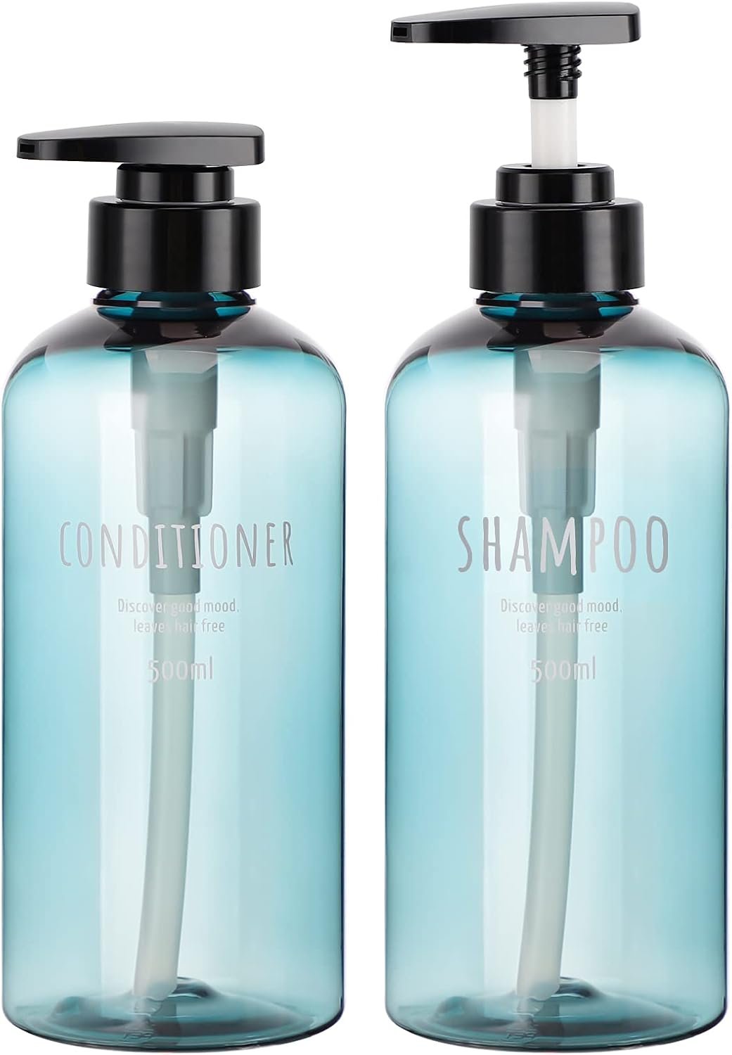 Segbeauty 2-Pack 16.9oz Shower Dispensers, Blue Refillable PET Plastic Bottles for Shampoo, Conditioner, Body Wash, Lotion