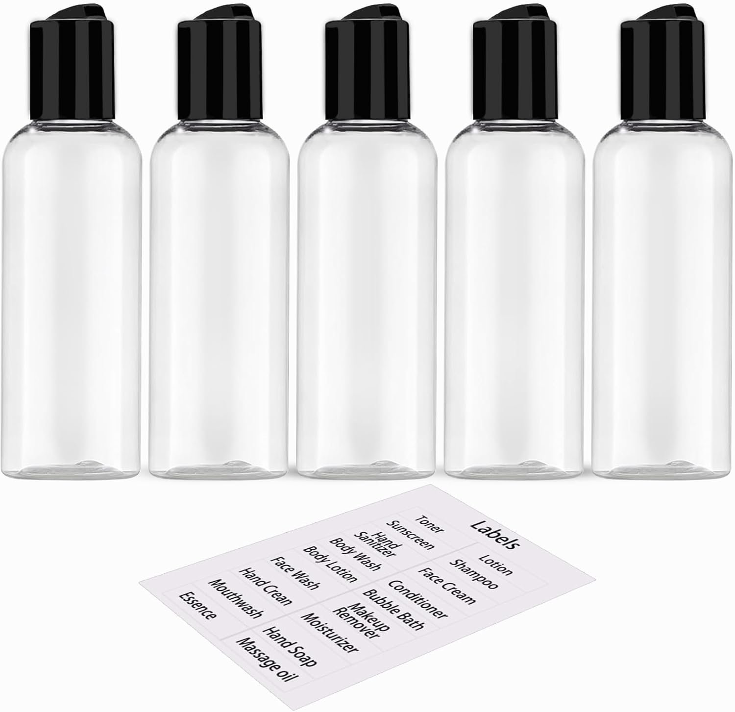 DNSEN 5 Pack 3.4 oz Travel Bottles for Toiletries TSA Approved Leakproof Plastic Empty Travel Size Bottles Containers with Labels