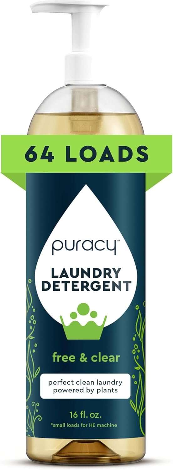 Puracy Laundry Detergent – Enzyme-Powered Liquid Laundry Detergent Concentrate, Natural Laundry Detergent Seen on TikTok, Non-Toxic (Free & Clear, 16 fl oz, 64 Loads)