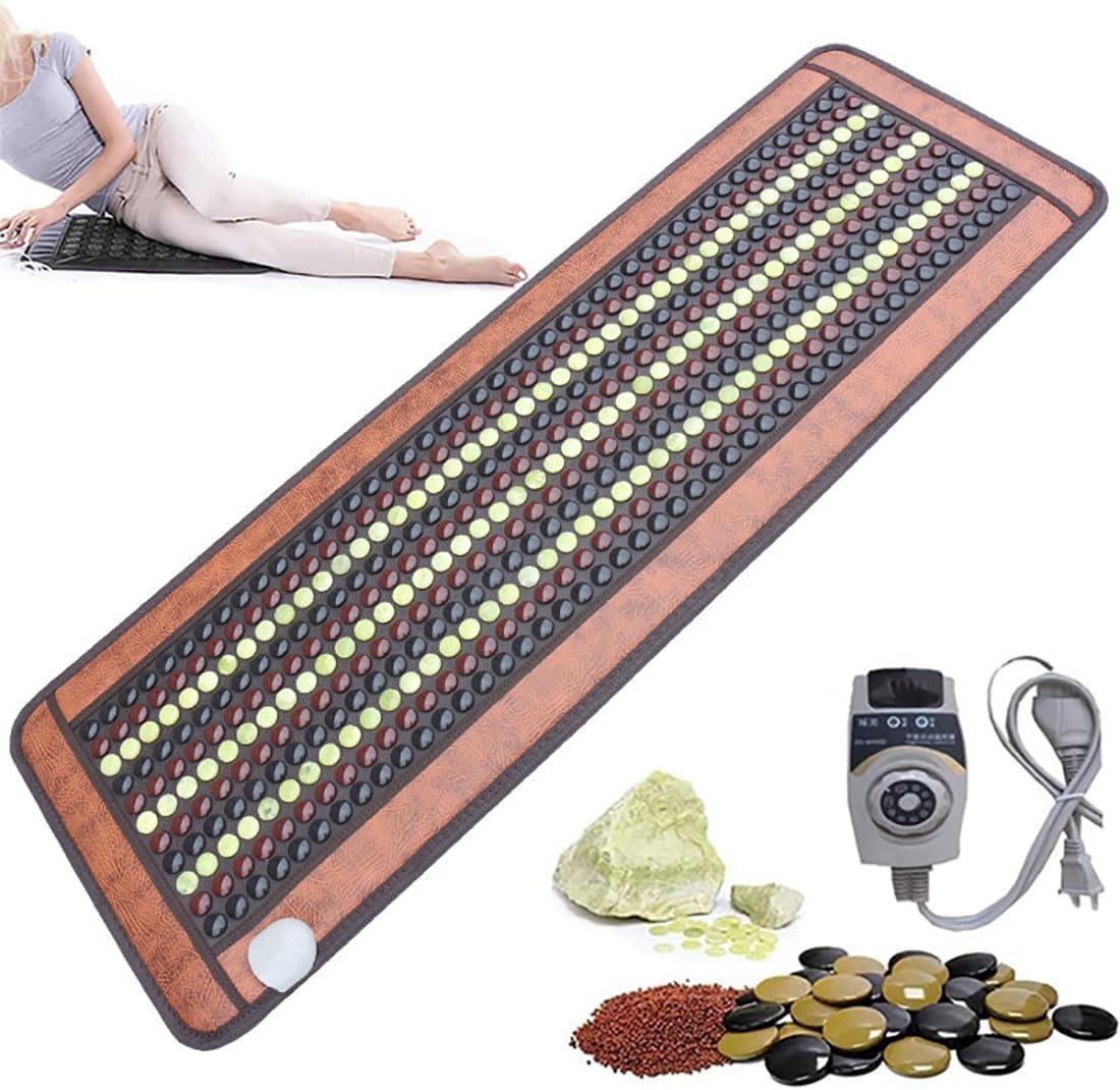 HAILM Far Infrared Amethyst Jade Tourmaline Crystal Heat Stone Mat, Infrared Heat Therapy Healing, Adjustable Timer & Temperature Heating Pad, for Full Body,A