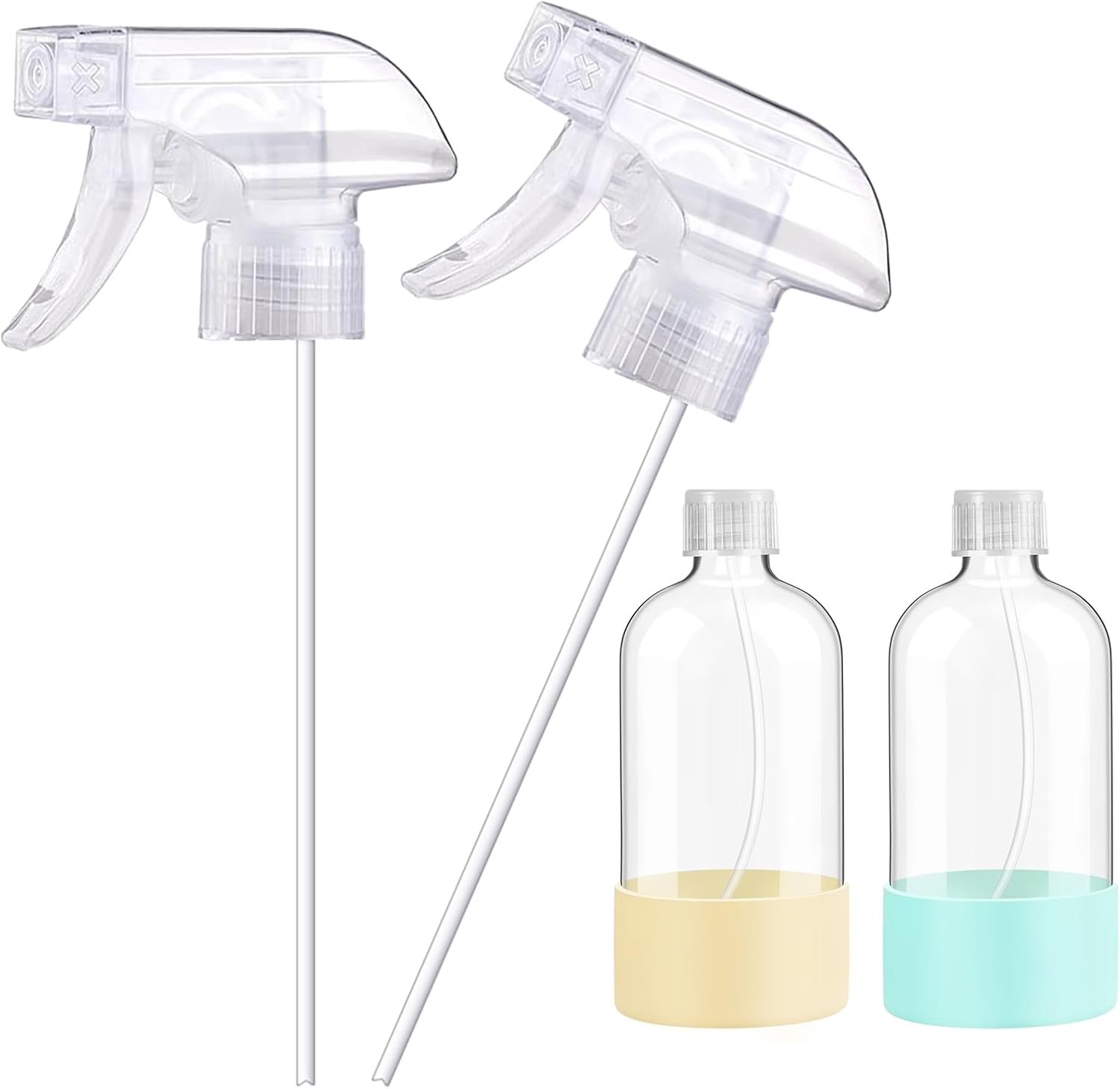 2 Pack Spray Nozzle for Bottles, Plastic (clear) | Spray Bottle Nozzle Replacement; Fits 16 Oz; Trigger Sprayer with Mist, Stream & Off Modes; for Cleaning and Garden
